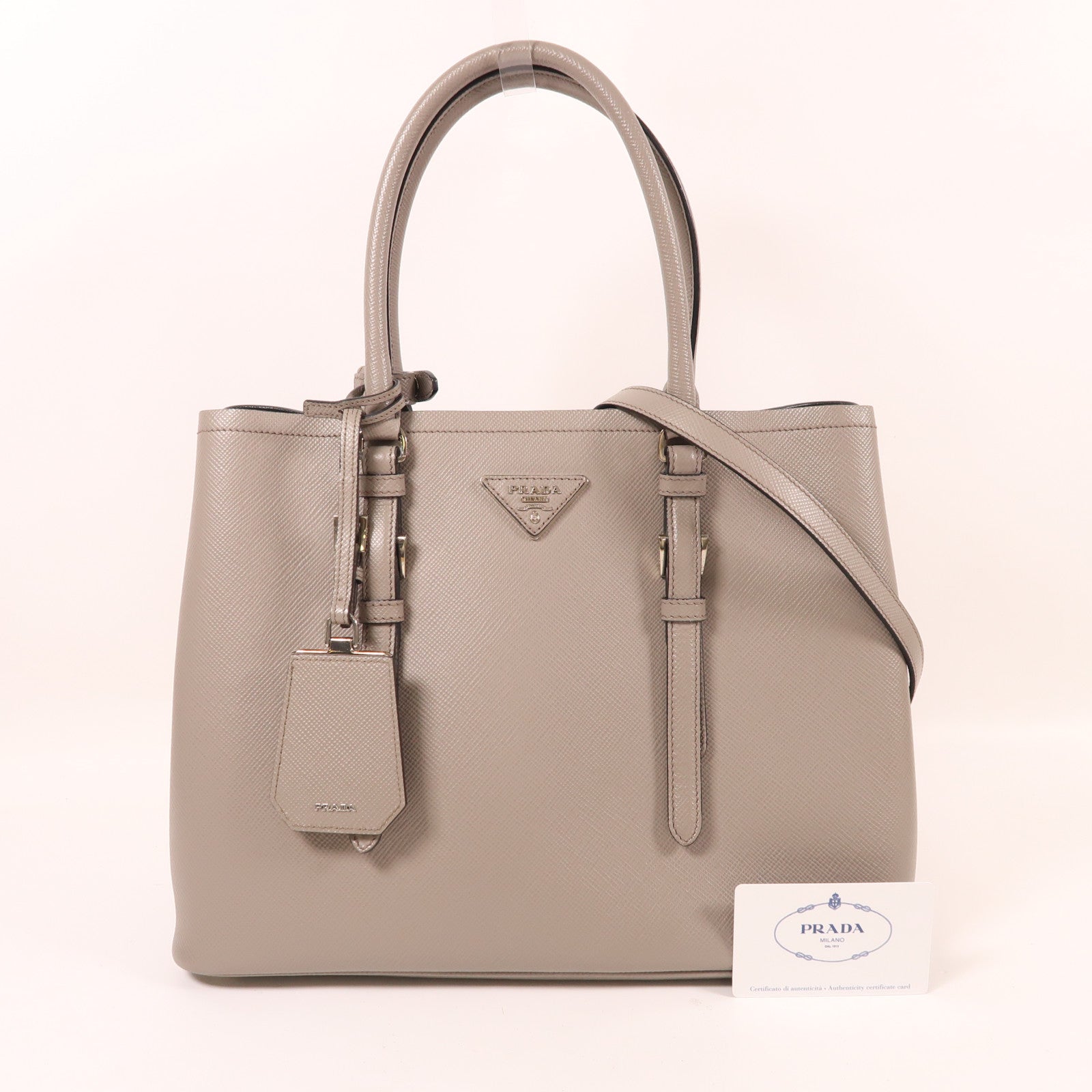 PRADA 牛皮皮革Shoulder Tote銀扣手挽肩背兩用袋