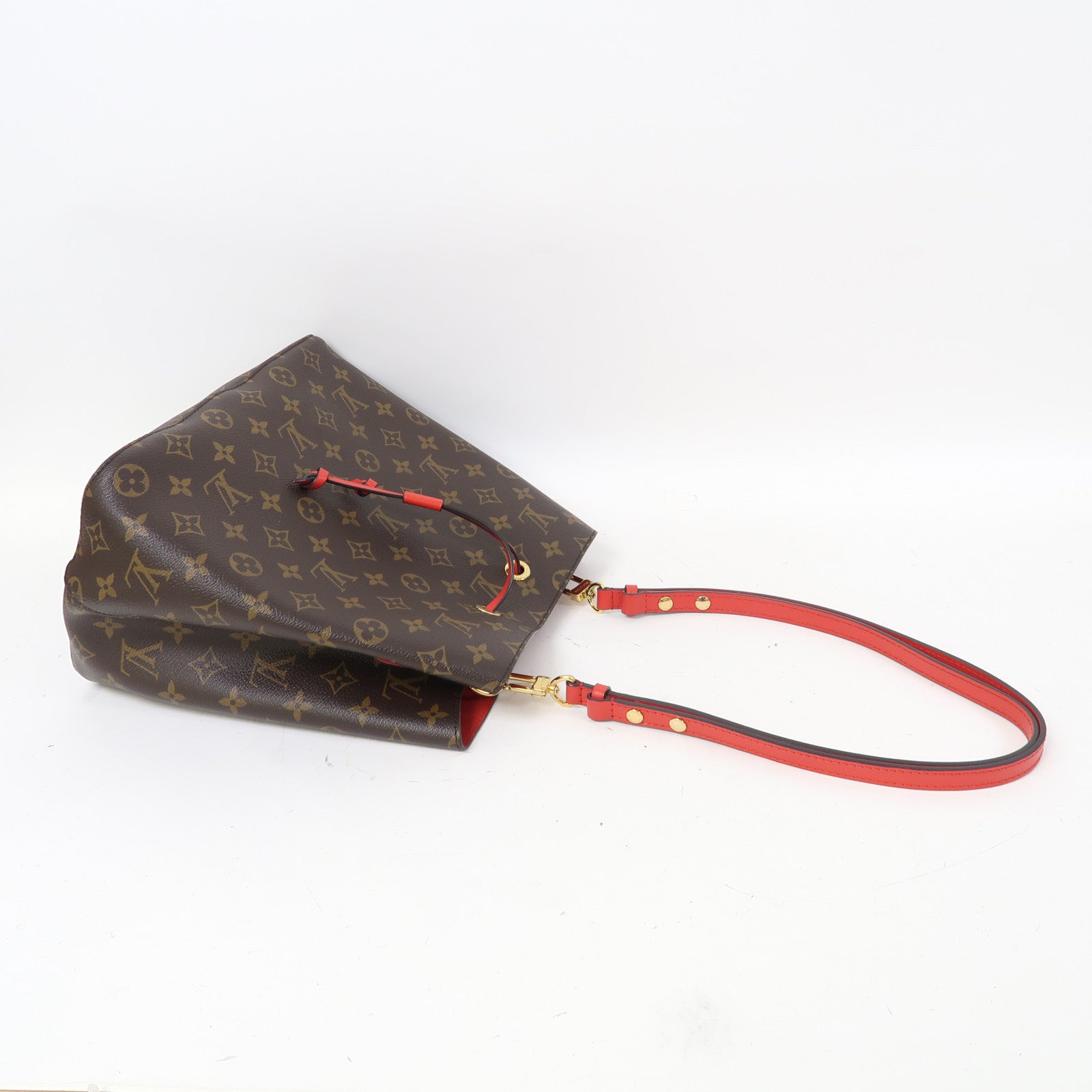 LOUIS VUITTON Monogram Neo Noe MM金扣肩背袋啡色/紅色