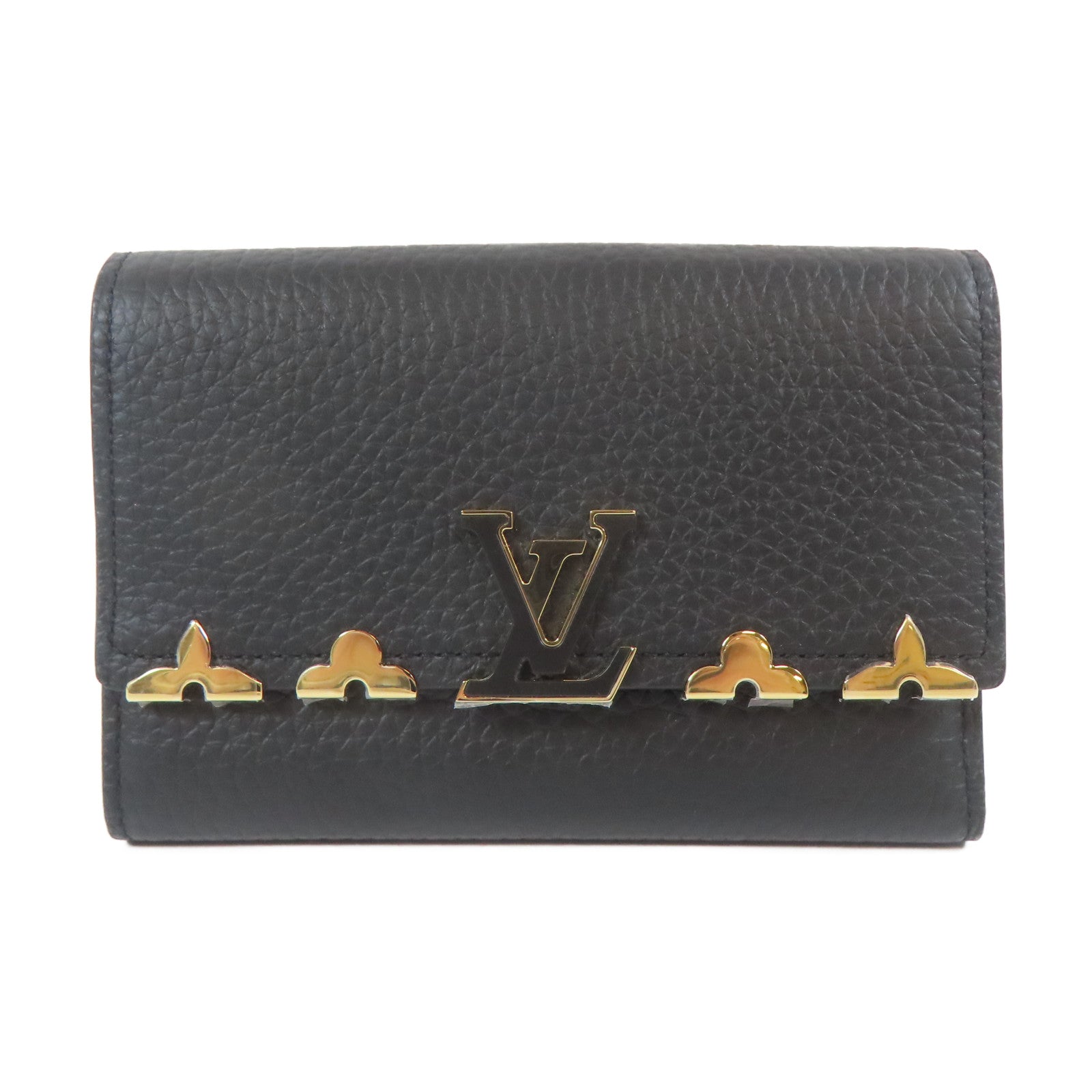 LOUIS VUITTON 牛皮皮革Trifold Wallet金扣錢包黑色
