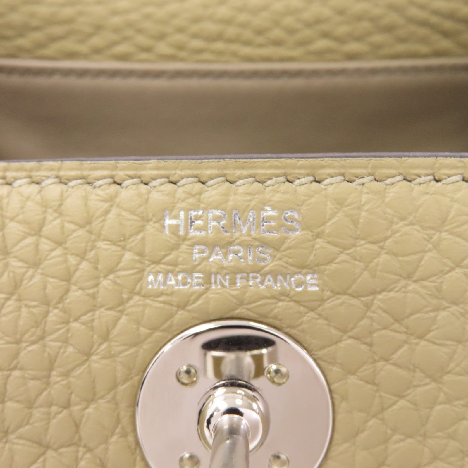 HERMES Clemence皮革Mini Lindy銀扣手挽肩背兩用袋Trench米色