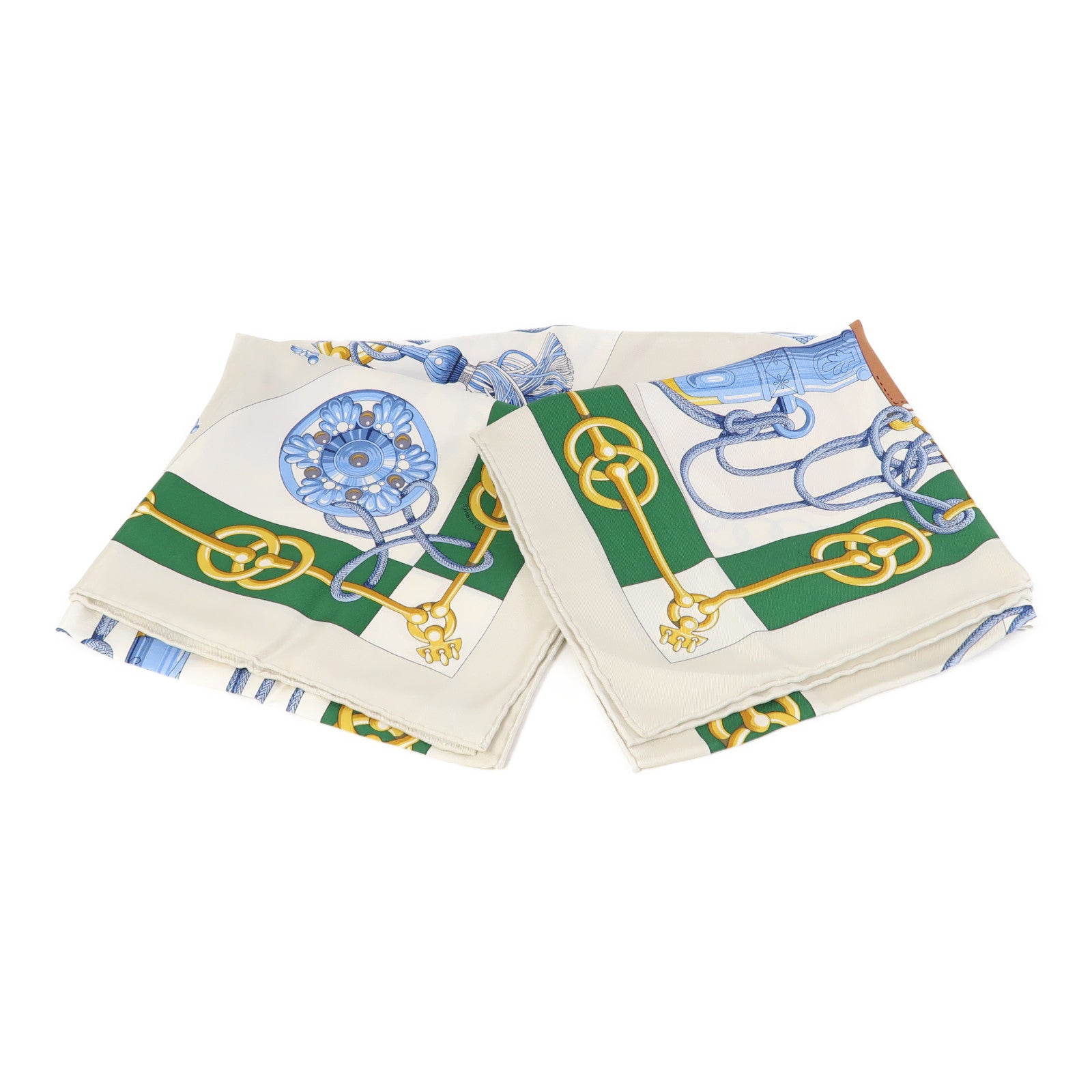 HERMES 絲質Scarf 90X90cm絲巾米色/綠色/藍色/啡色