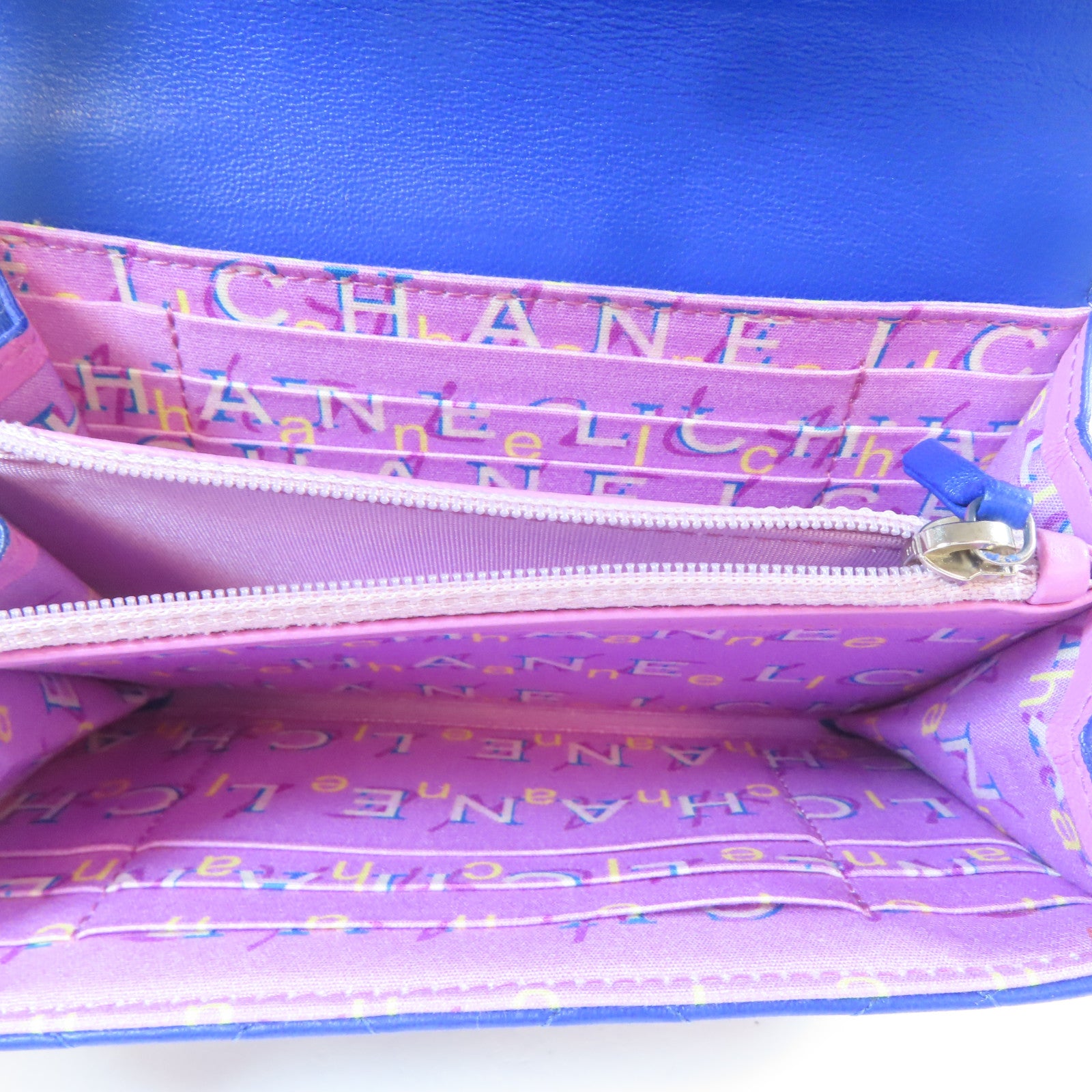 CHANEL 菱格羊皮皮革Wallet銀扣錢包藍色
