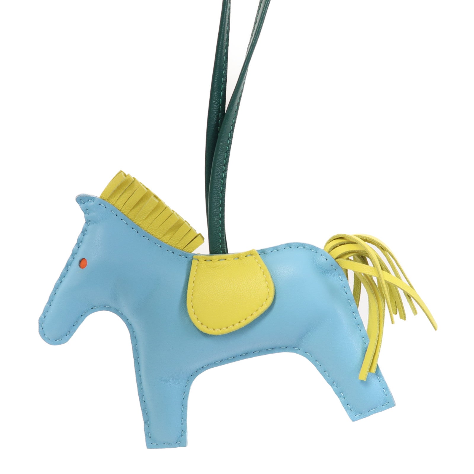 HERMES 皮革Rodeo GM掛飾藍色/黃色/綠色