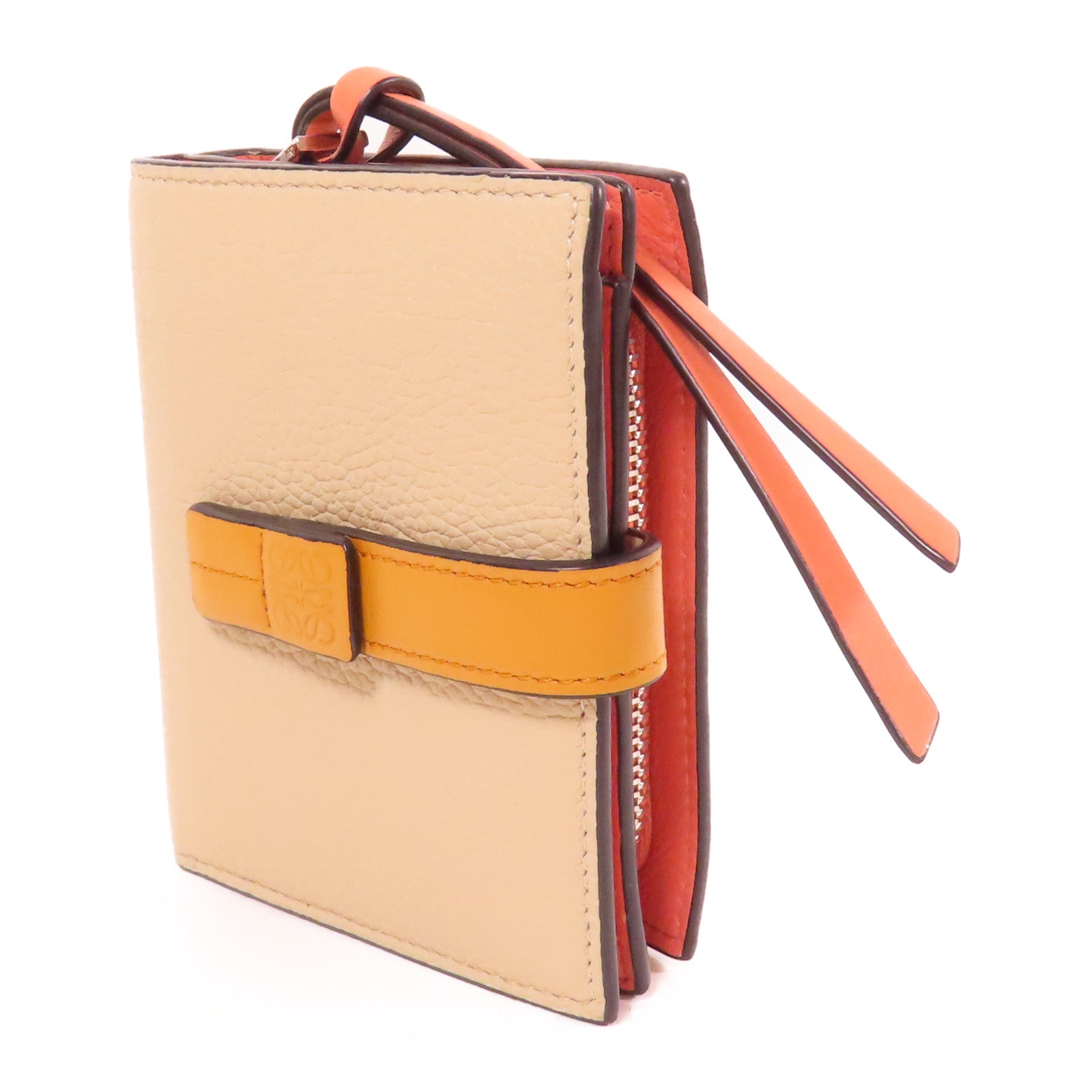 LOEWE 牛皮皮革Compact Zip Wallet銀扣錢包