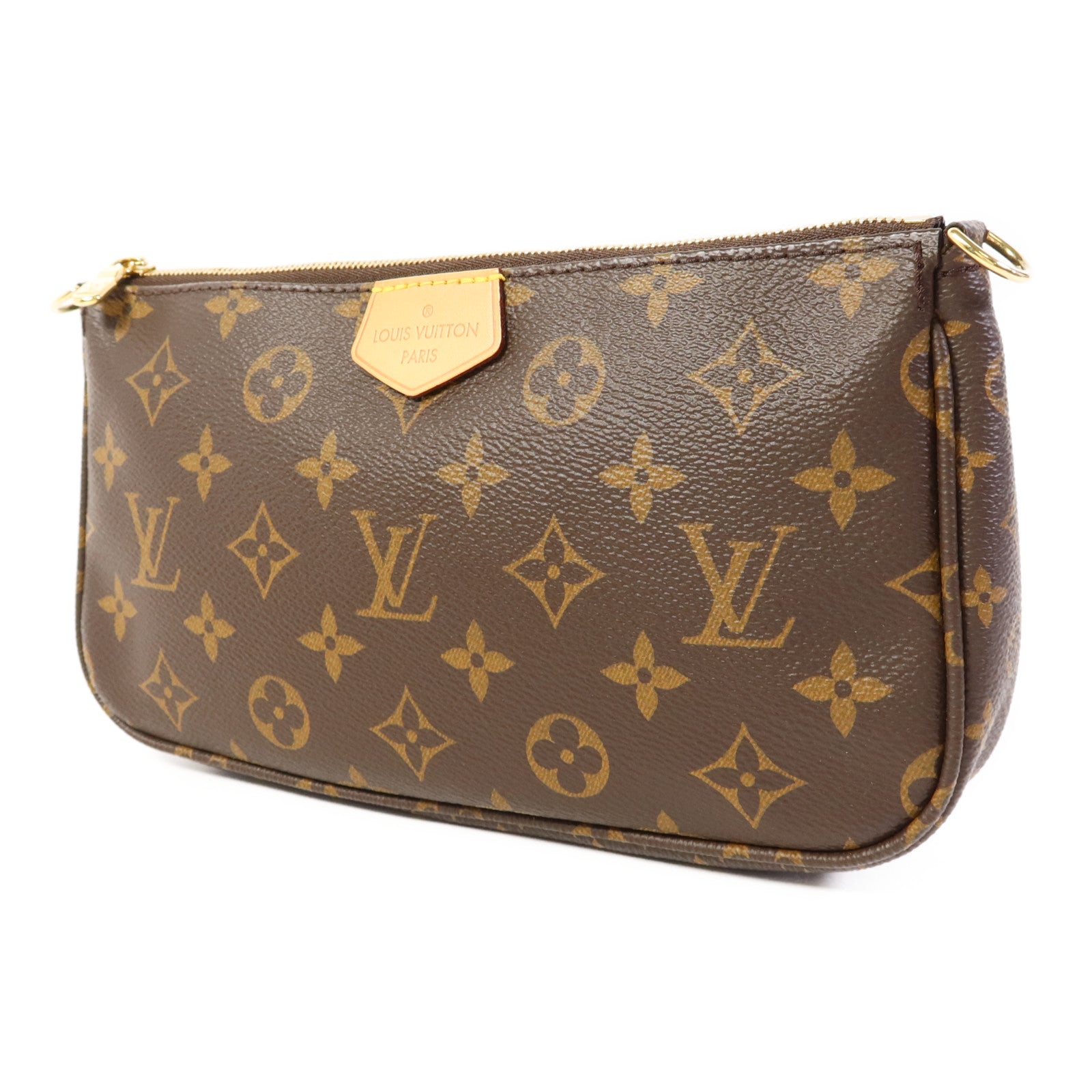 LOUIS VUITTON Monogram Multi Pochette Accessoires金扣手挽肩背兩用袋棕色