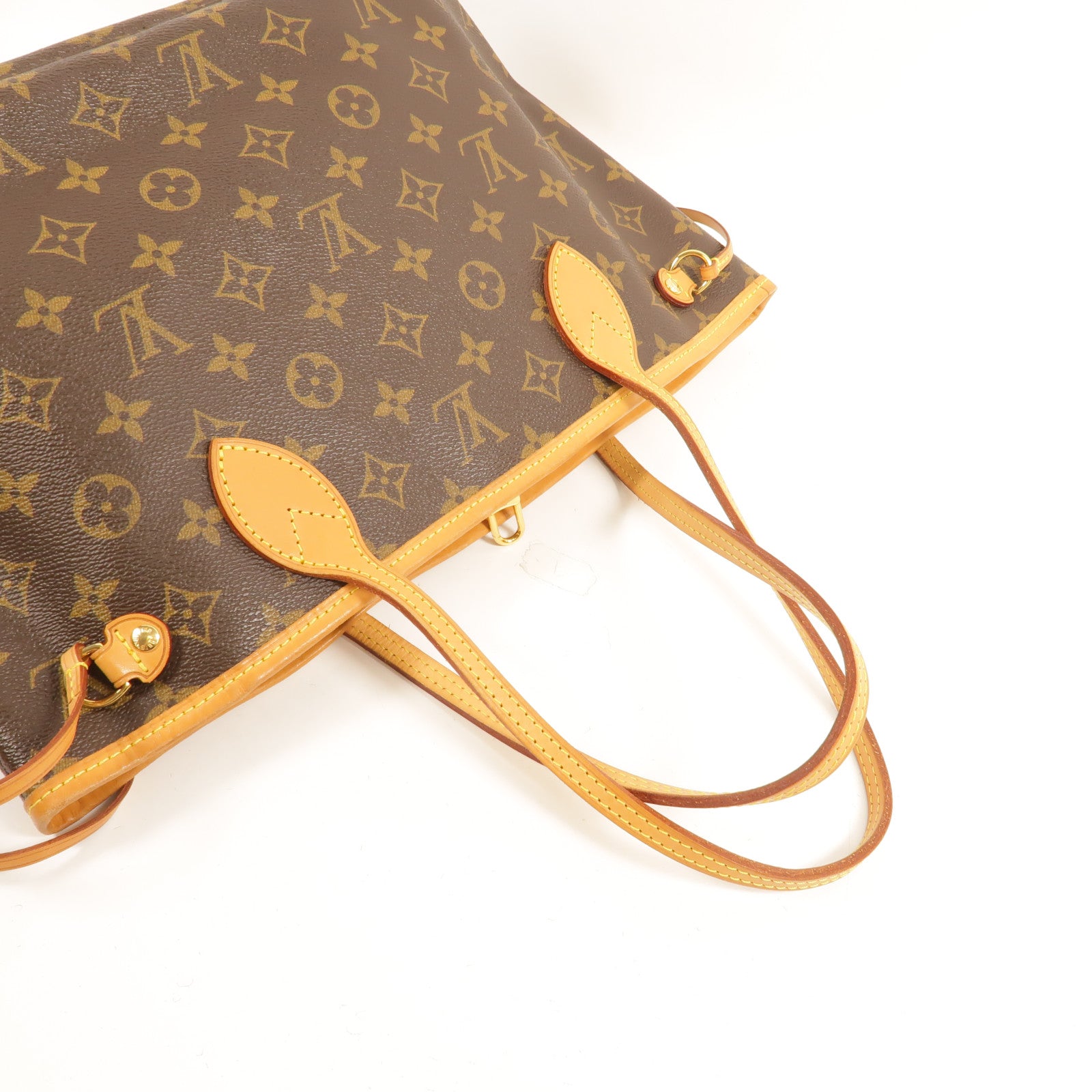 LOUIS VUITTON Monogram Neverfull PM金扣手挽袋棕色
