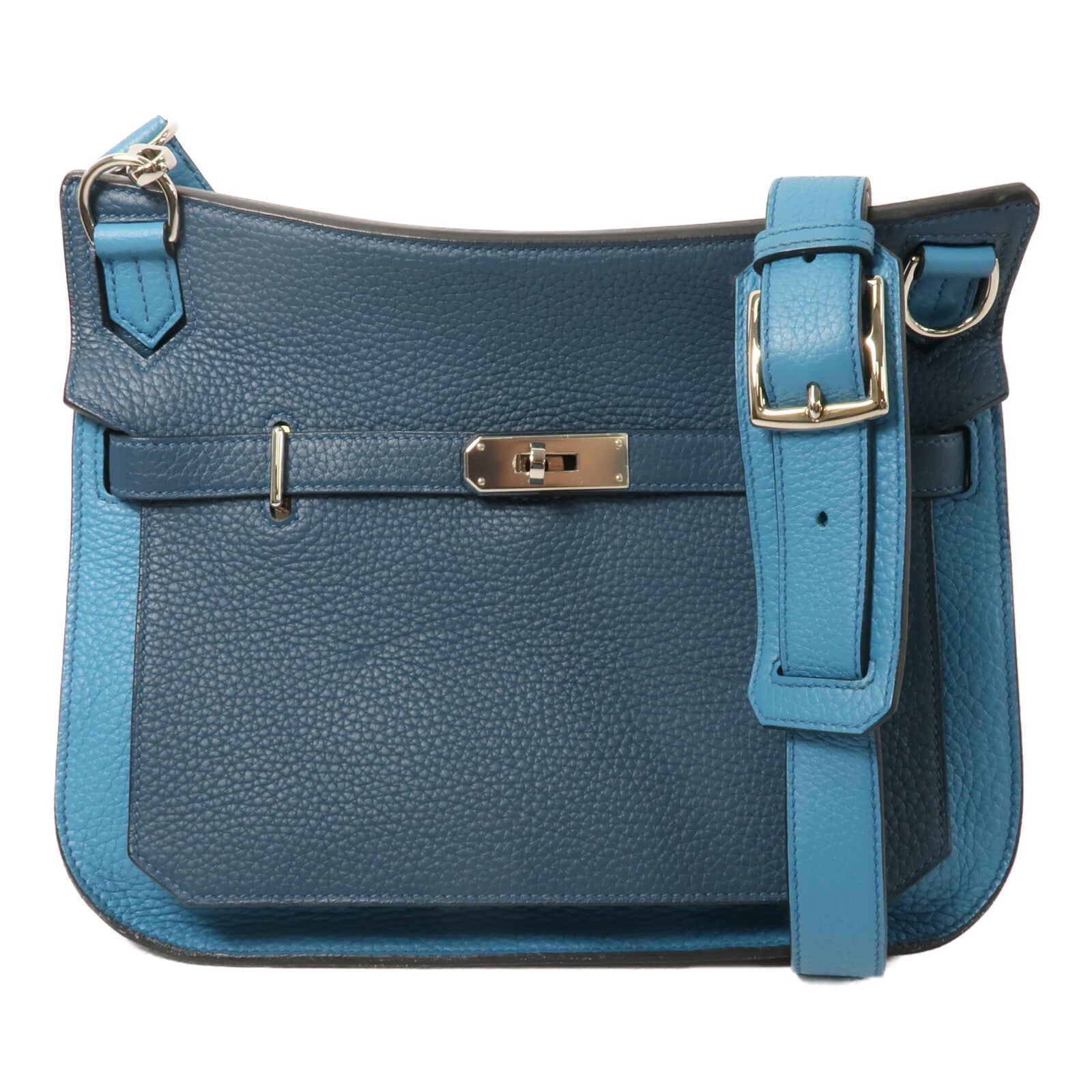 HERMES Clemence皮革Jypsiere 28肩背袋Colvert/Turquoise