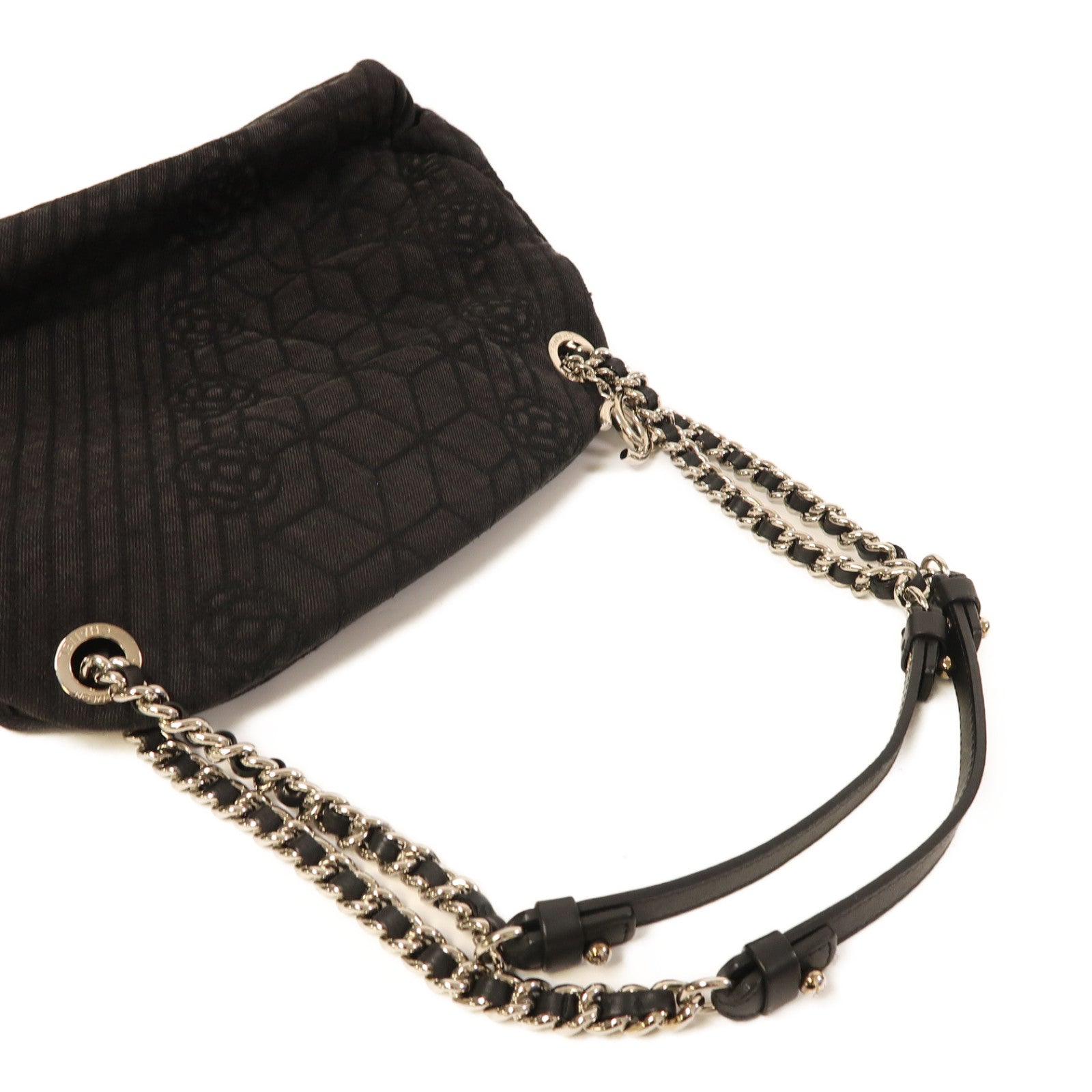 CHANEL 帆布Shoulder Bag銀扣肩背袋黑色