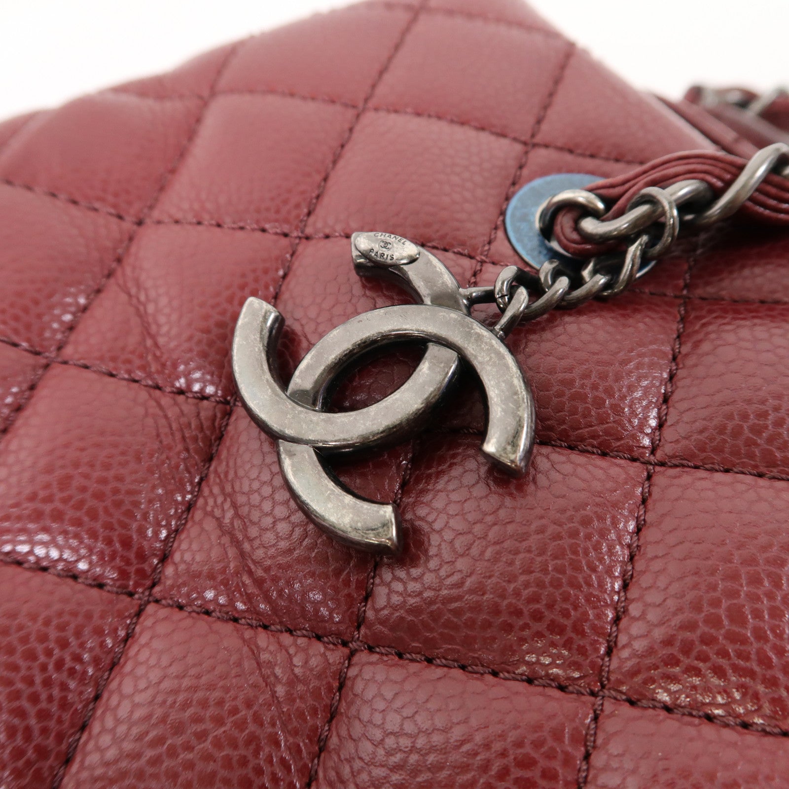 CHANEL 【激減優惠】菱格牛皮皮革Chain Shoulder銀扣鏈帶肩背袋紅色