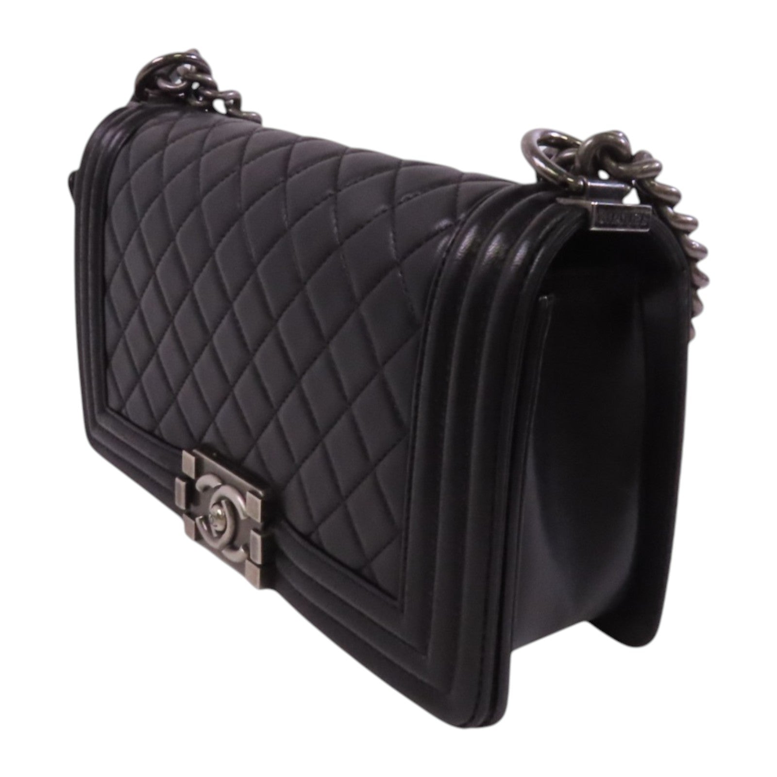 CHANEL 【激減優惠】羊皮皮革Boy Chanel銀扣鏈帶肩背袋