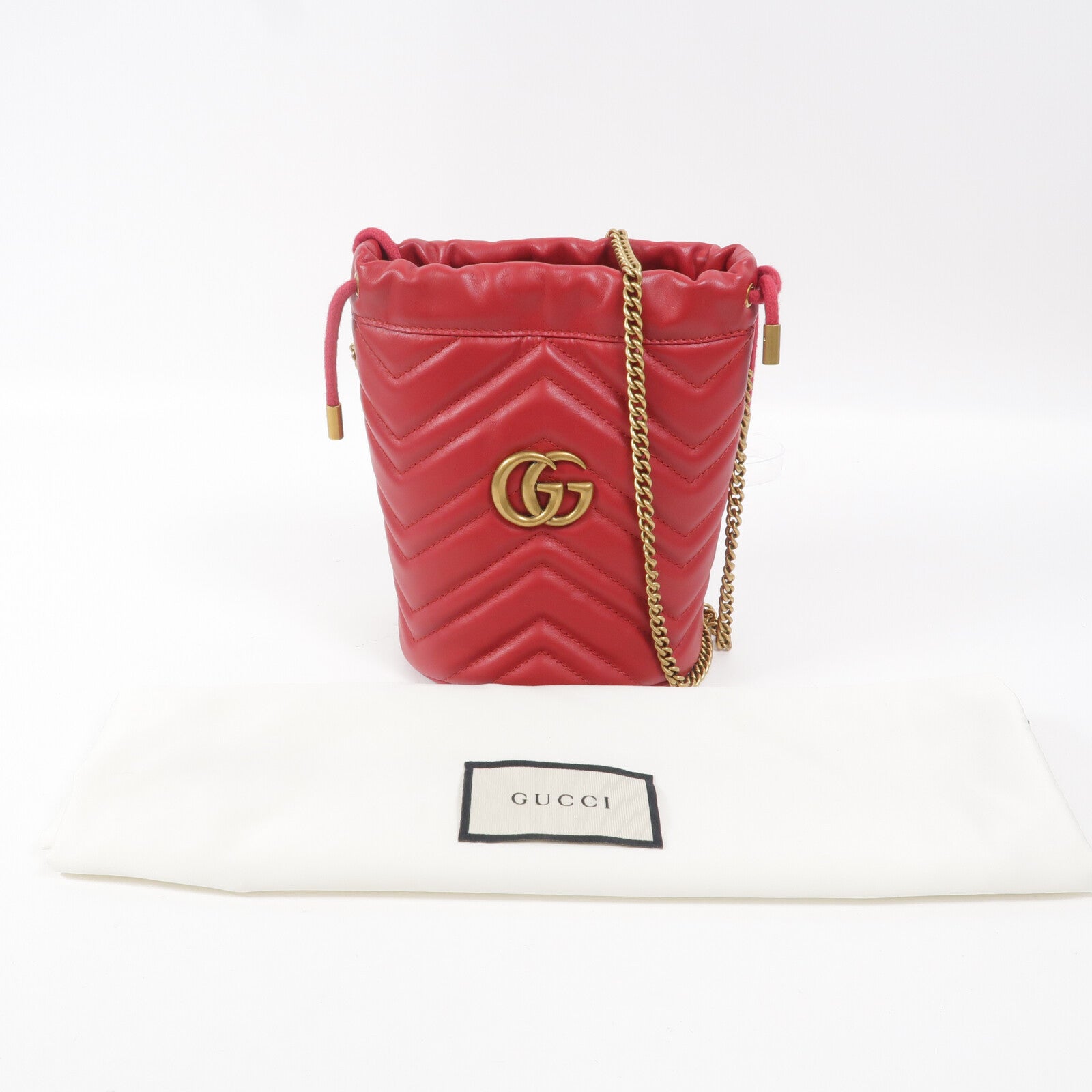 GUCCI 牛皮皮革GG Marmont Mini Bucket鏈帶肩背袋