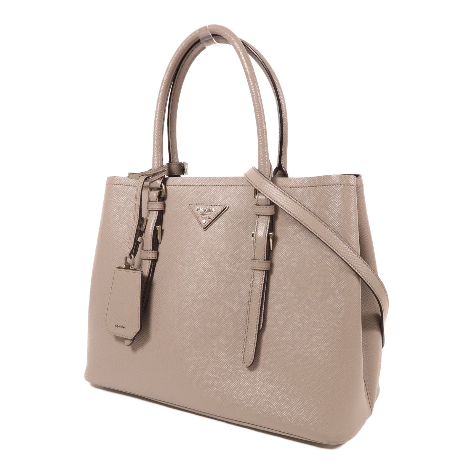 PRADA 牛皮皮革Shoulder Tote銀扣手挽肩背兩用袋