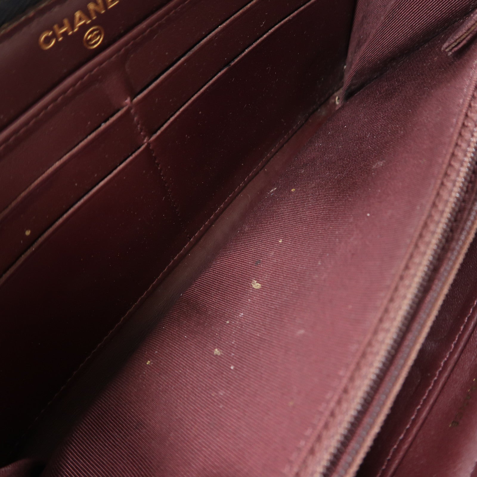 CHANEL 牛皮皮革Zipper Long Wallet金扣長錢包黑色