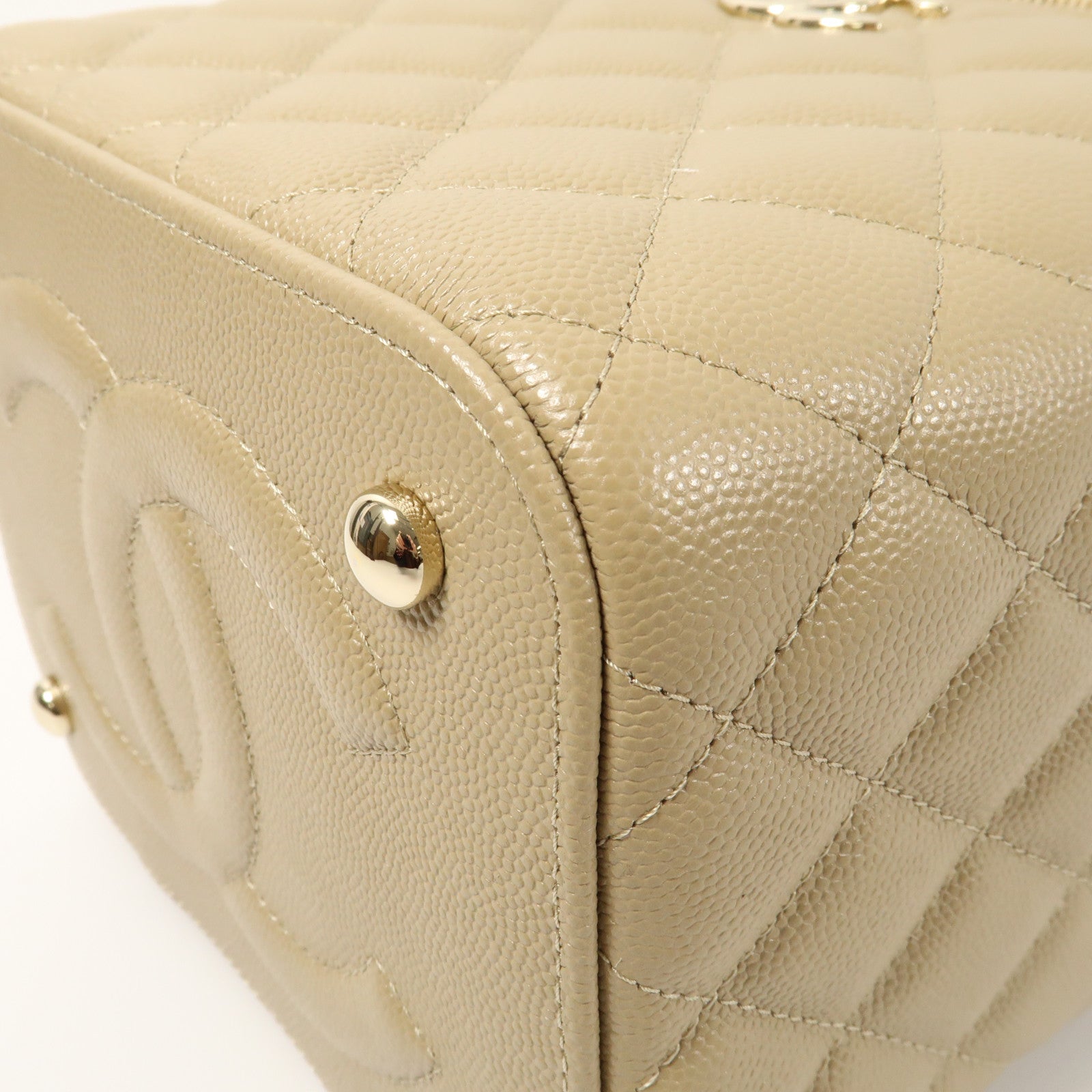CHANEL 牛皮皮革Vanity Case金扣鏈帶手挽肩背兩用袋