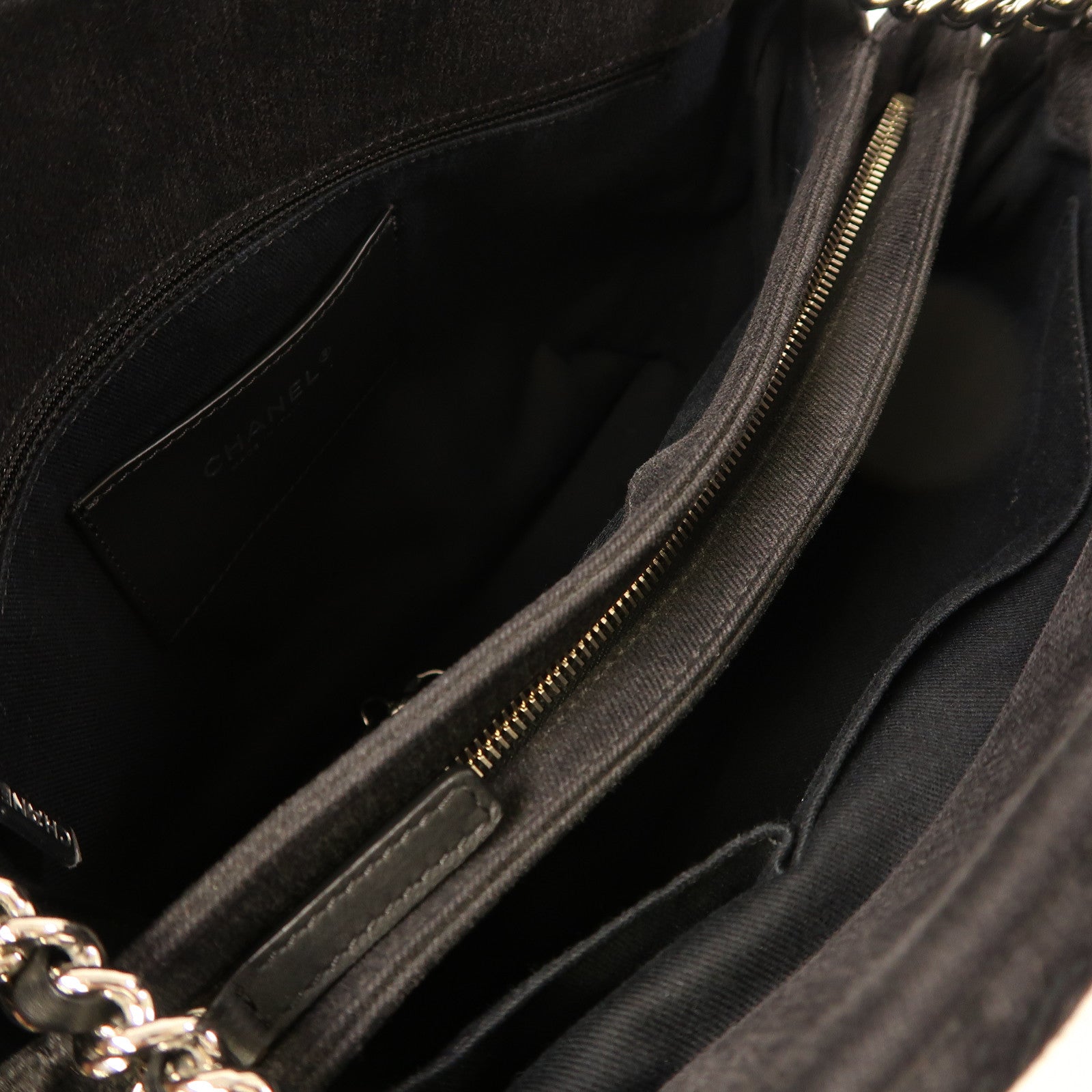CHANEL 帆布Shoulder Bag銀扣肩背袋黑色