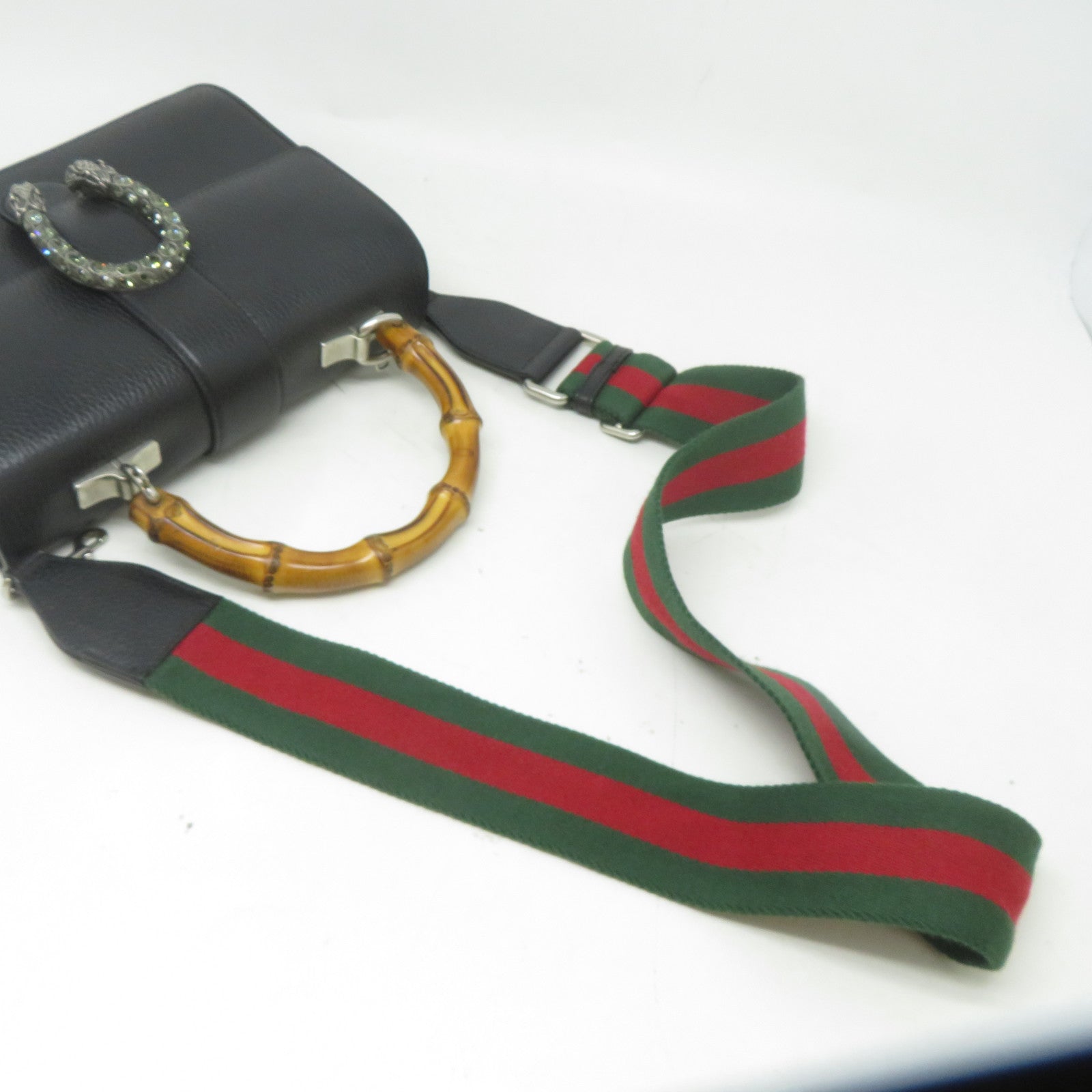 GUCCI 牛皮皮革Dionysus銀扣手挽肩背兩用袋黑色