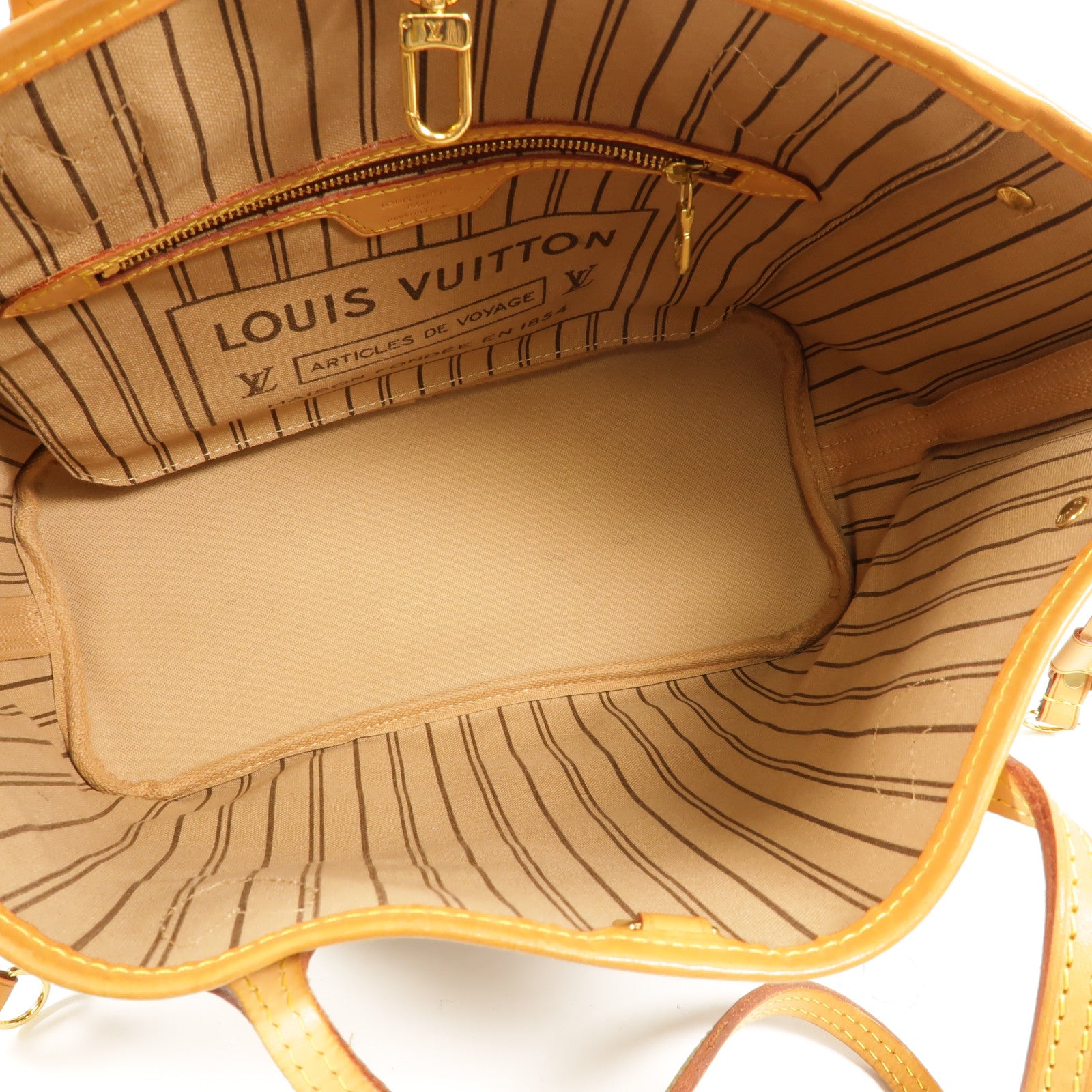 LOUIS VUITTON Monogram Neverfull PM金扣手挽袋棕色