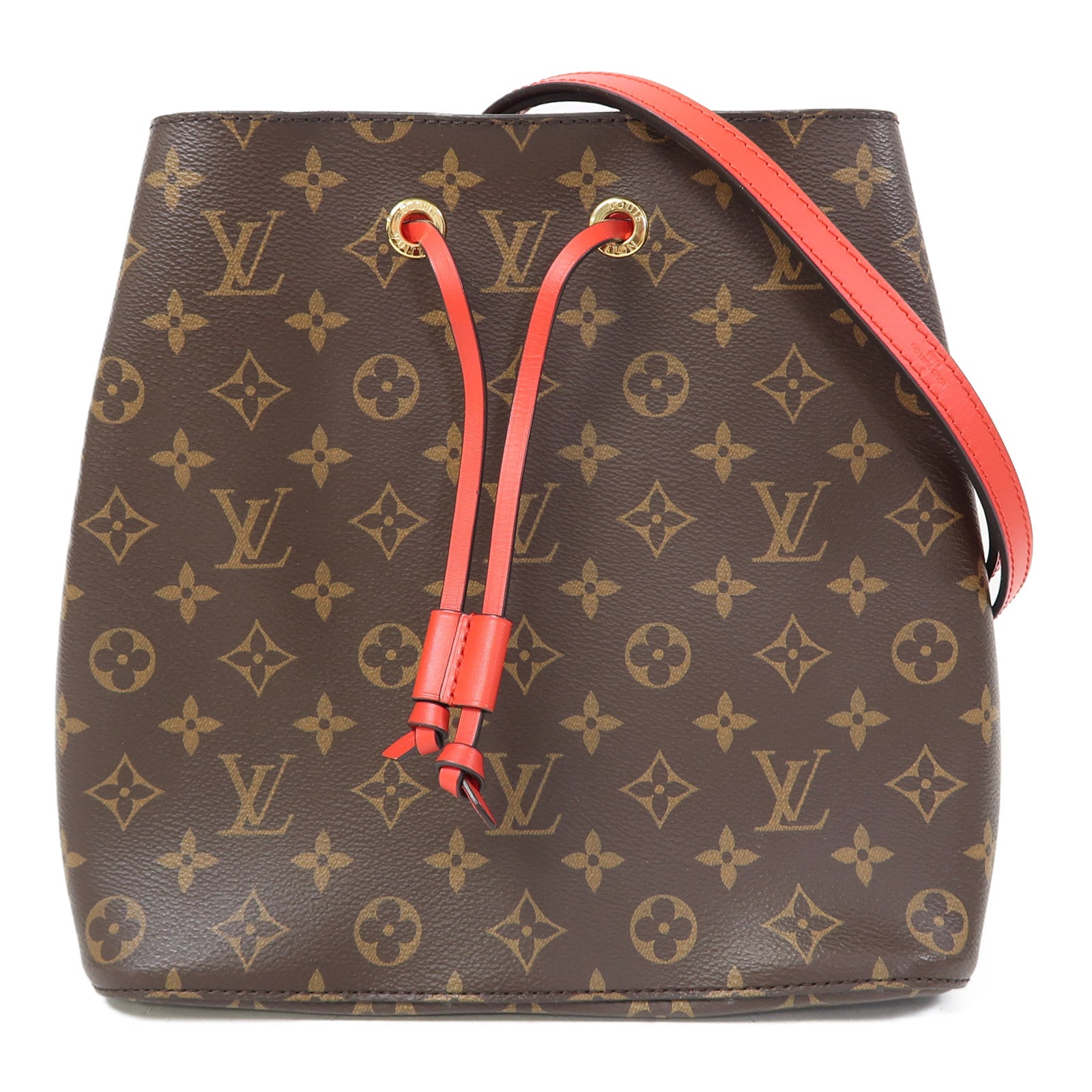 LOUIS VUITTON Monogram Neo Noe MM金扣肩背袋啡色/紅色