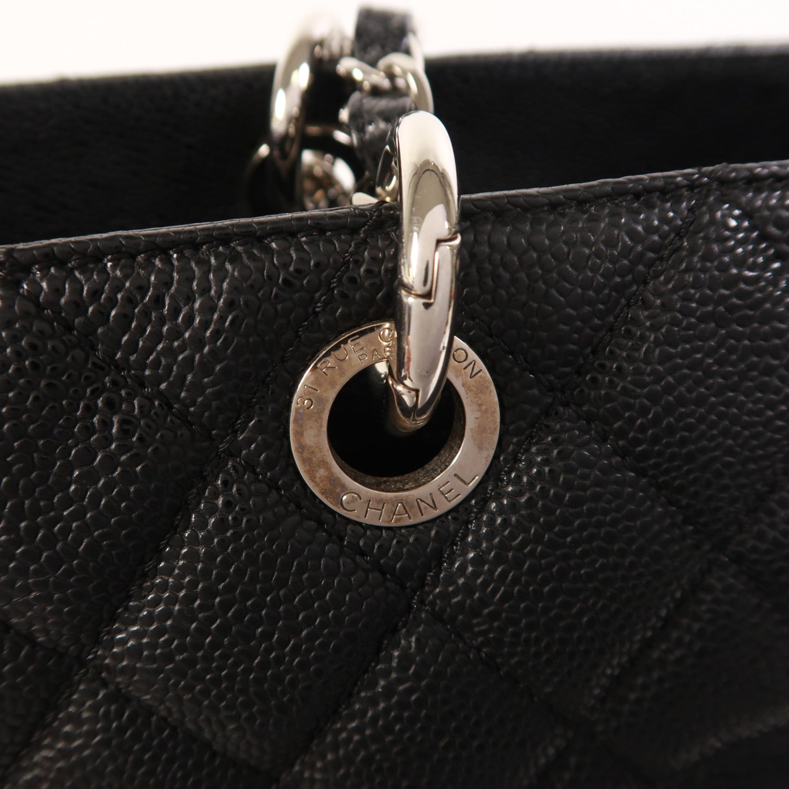 CHANEL 牛皮皮革GST Grand Shopping Tote Bag銀扣鏈帶肩背袋