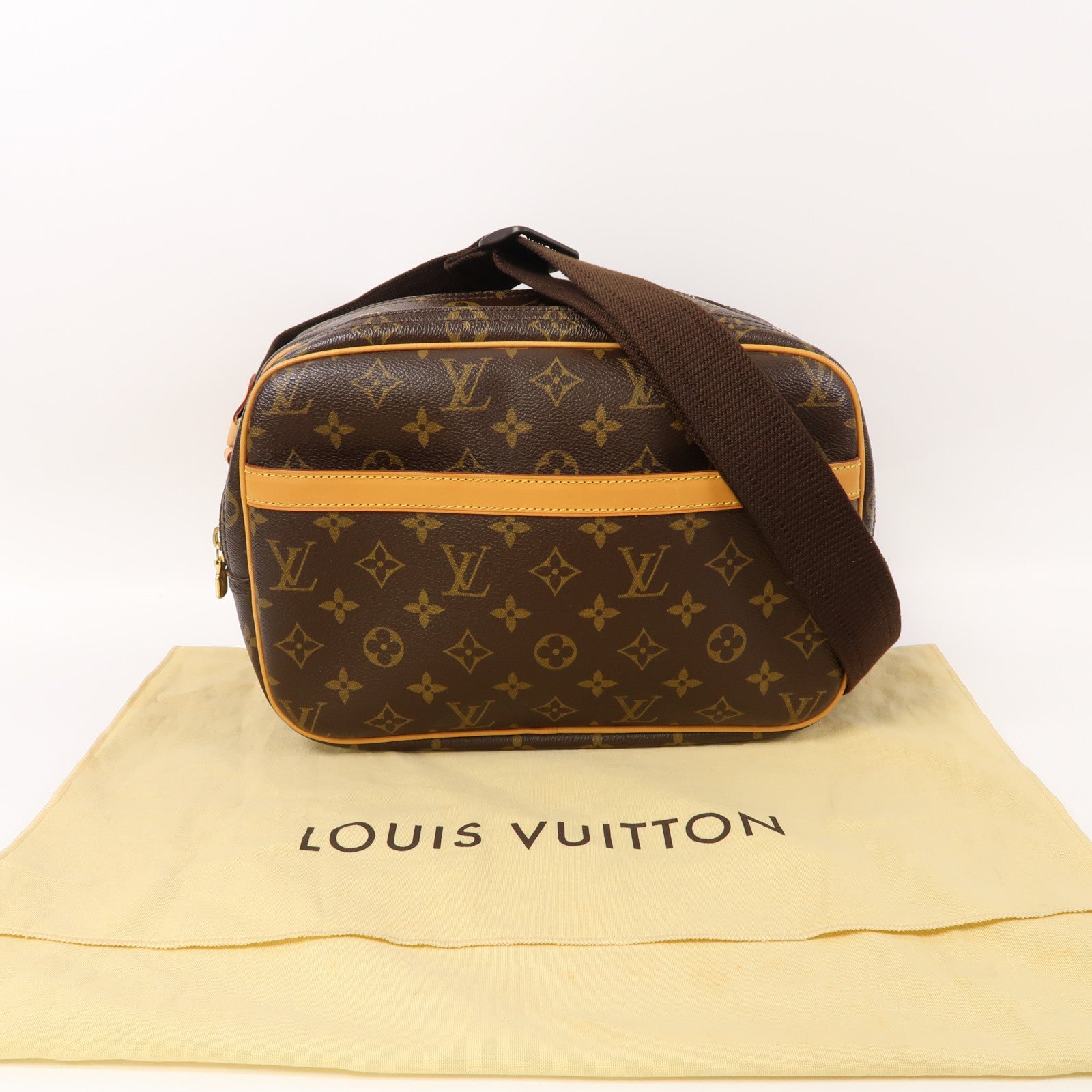 LOUIS VUITTON Monogram Reporter PM金扣肩背袋啡色