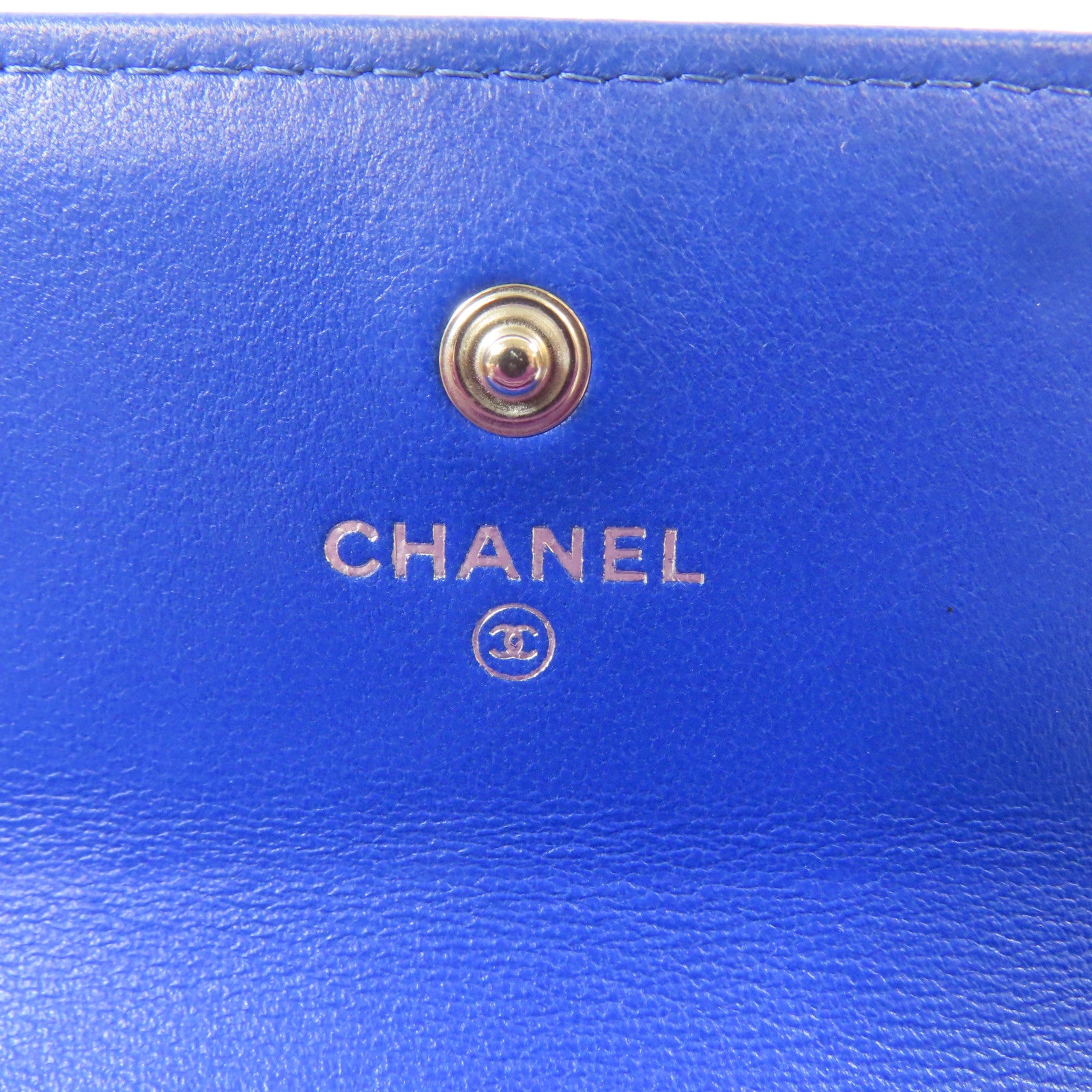 CHANEL 菱格羊皮皮革Wallet銀扣錢包藍色