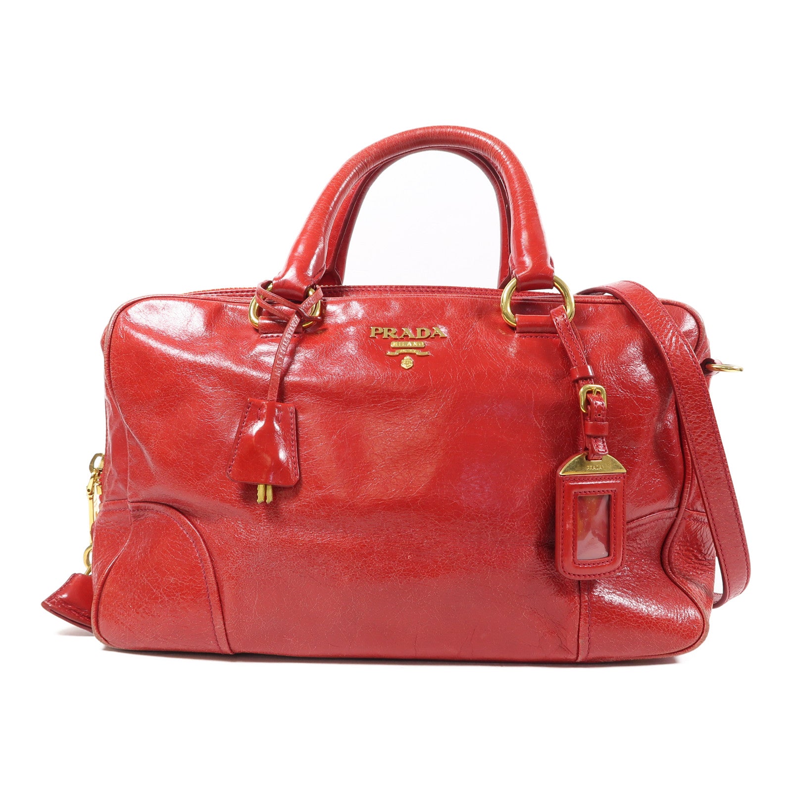 PRADA 牛皮皮革2 Way Shoulder金扣手挽肩背兩用袋紅色