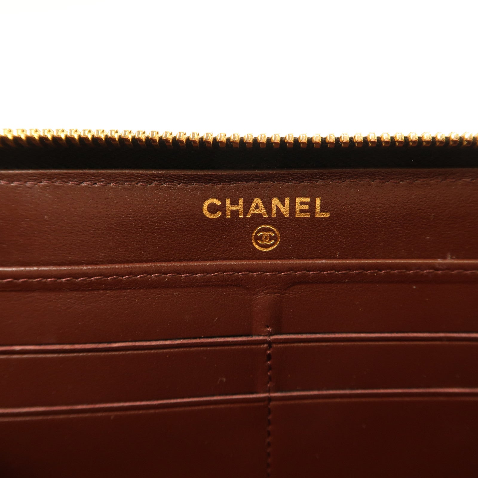 CHANEL 牛皮皮革Zipper Long Wallet金扣長錢包黑色