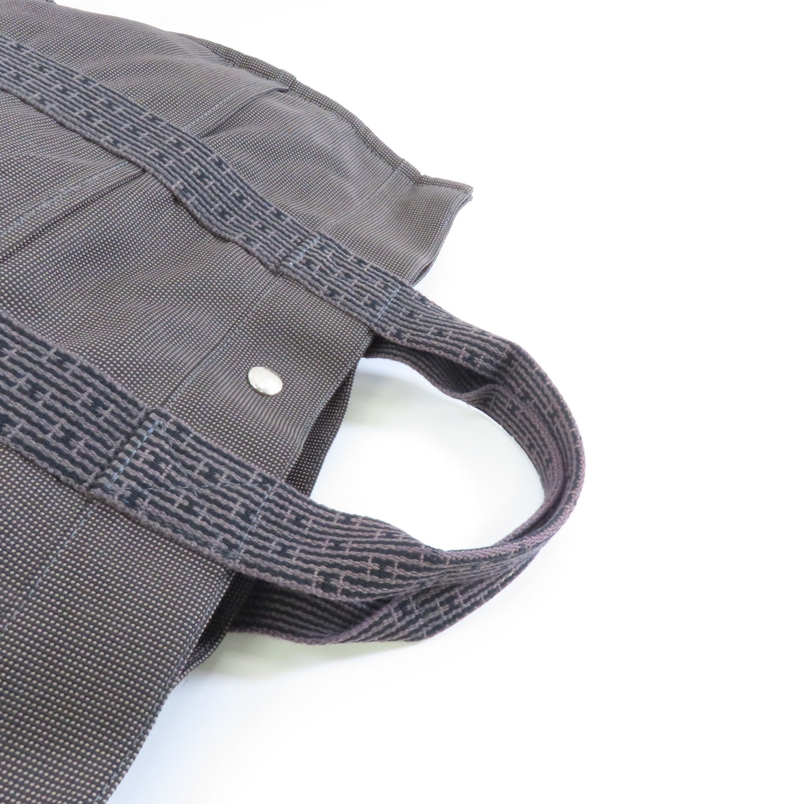 HERMES Canvas Herline Tote Silver Buckle Handbag Gray