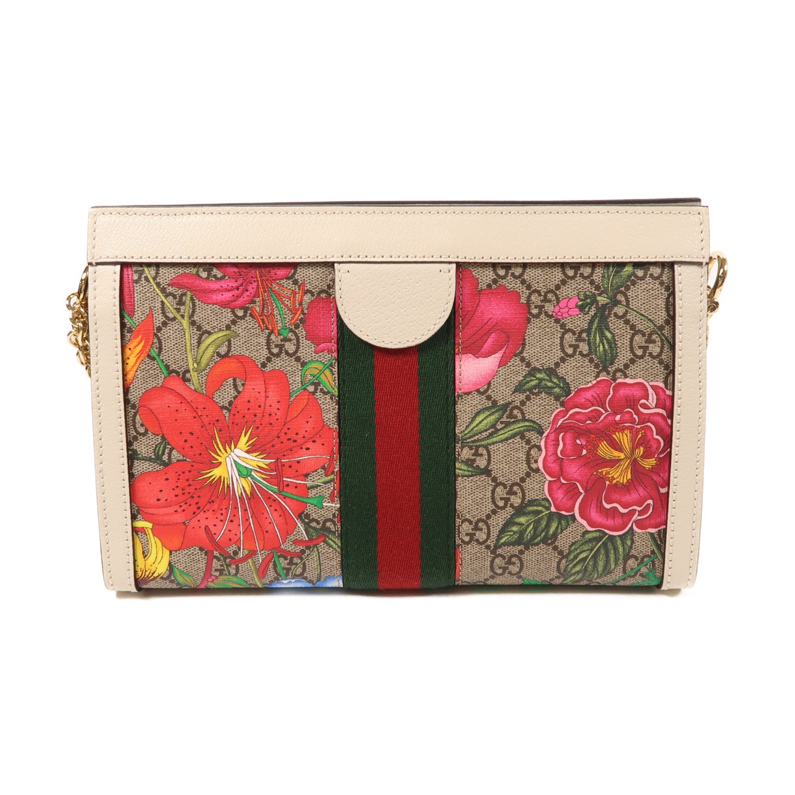 GUCCI 塗層帆布GG Supreme Ophidie金扣鏈帶肩背袋