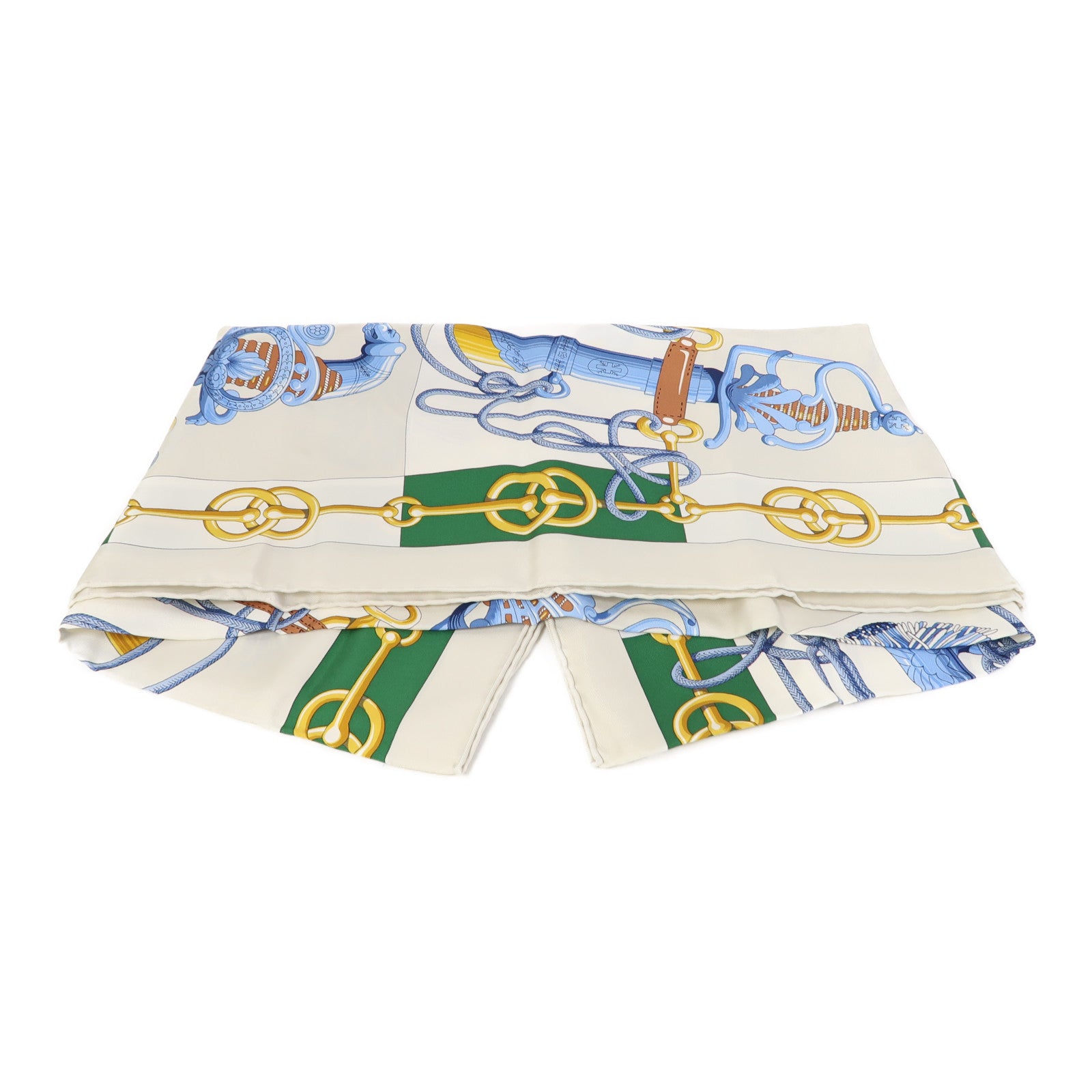 HERMES 絲質Scarf 90X90cm絲巾米色/綠色/藍色/啡色