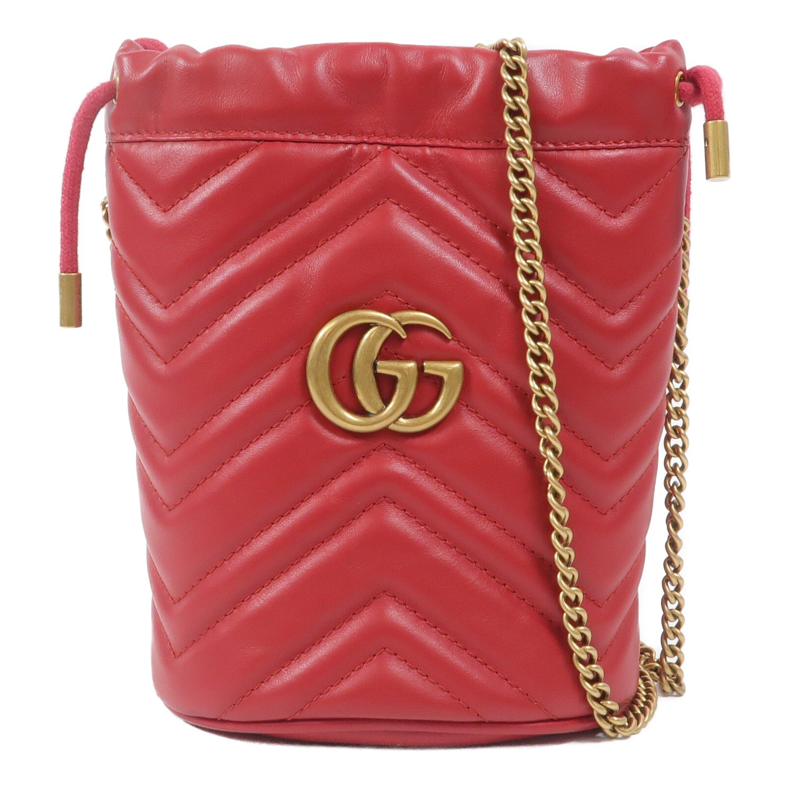 GUCCI 牛皮皮革GG Marmont Mini Bucket鏈帶肩背袋