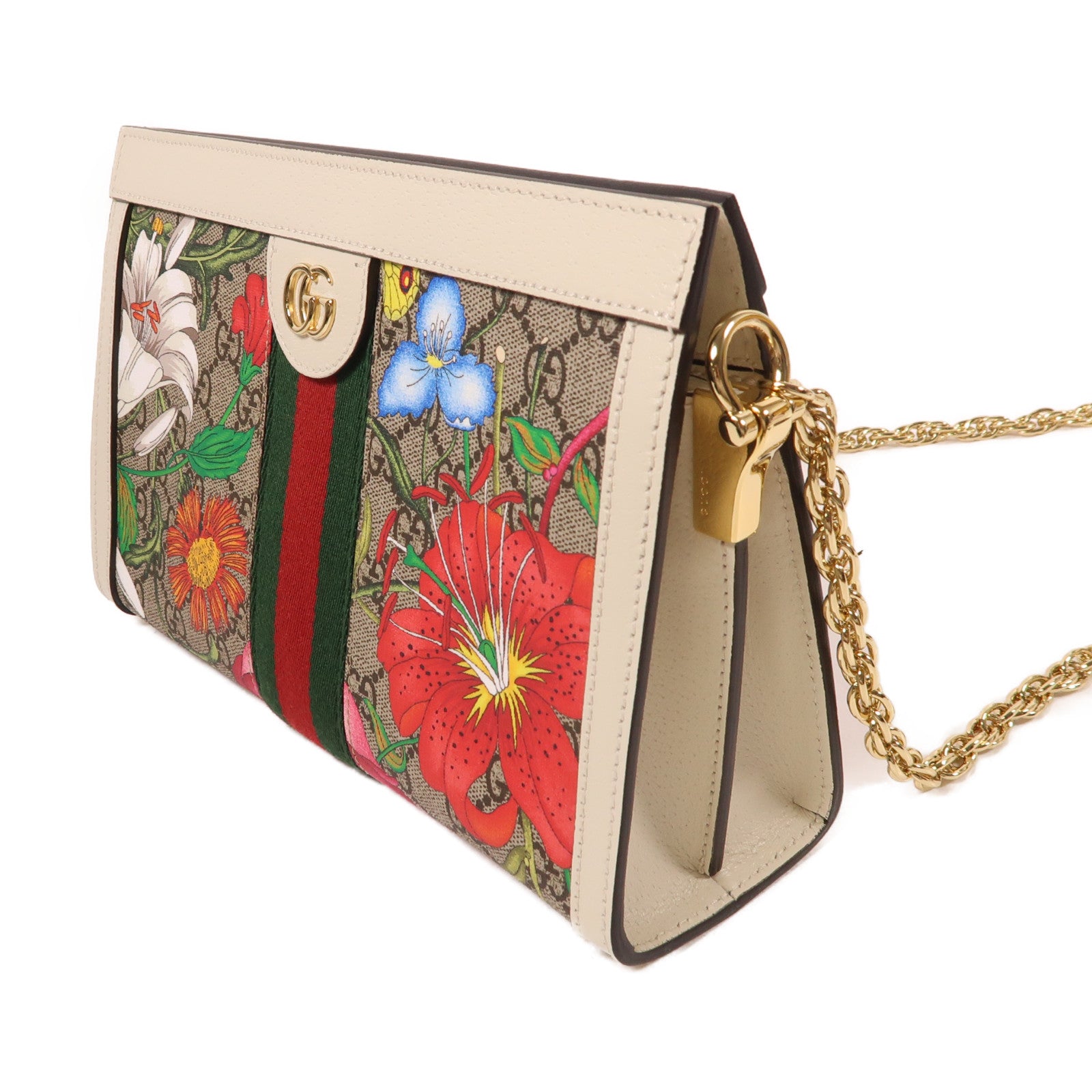 GUCCI 塗層帆布GG Supreme Ophidie金扣鏈帶肩背袋