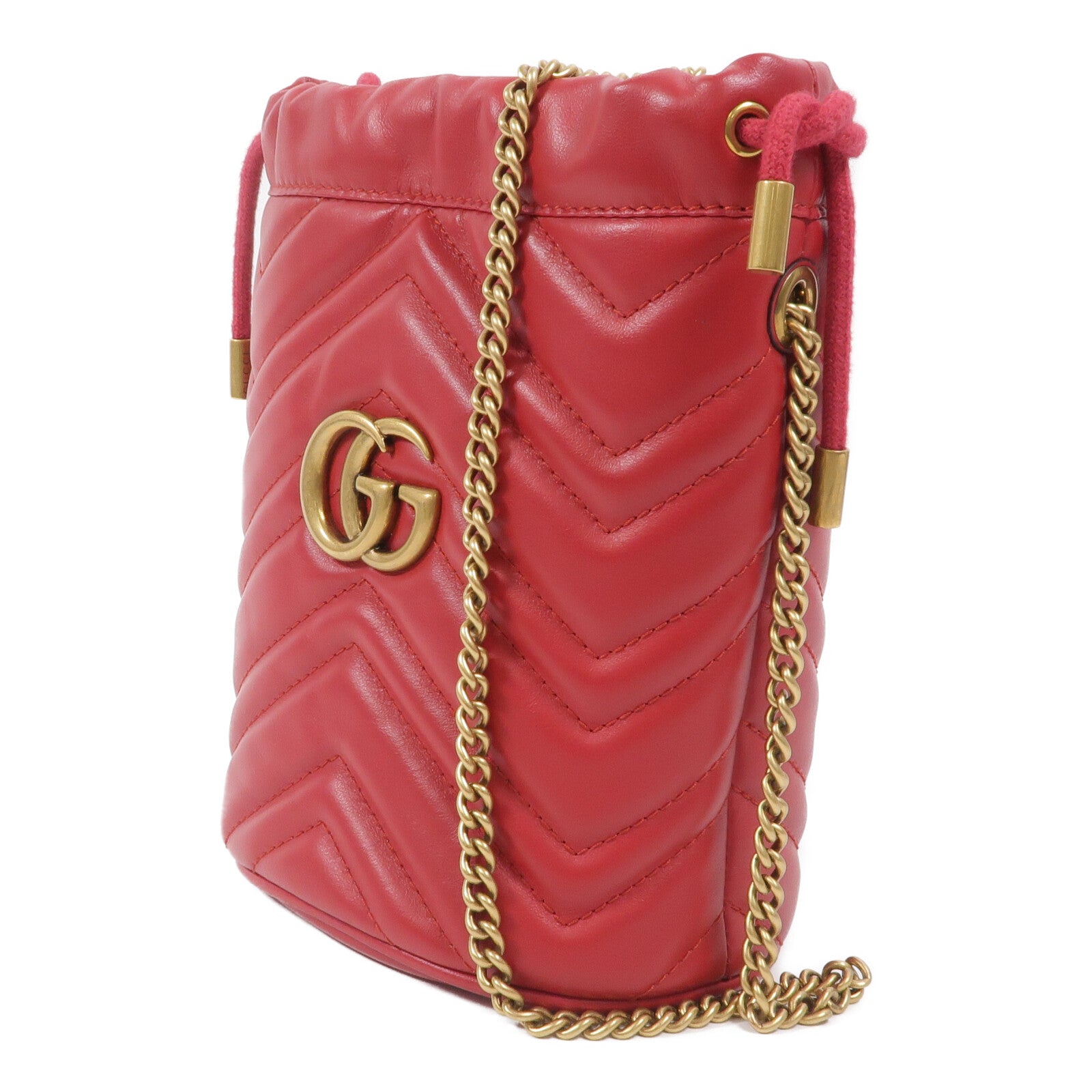 GUCCI 牛皮皮革GG Marmont Mini Bucket鏈帶肩背袋