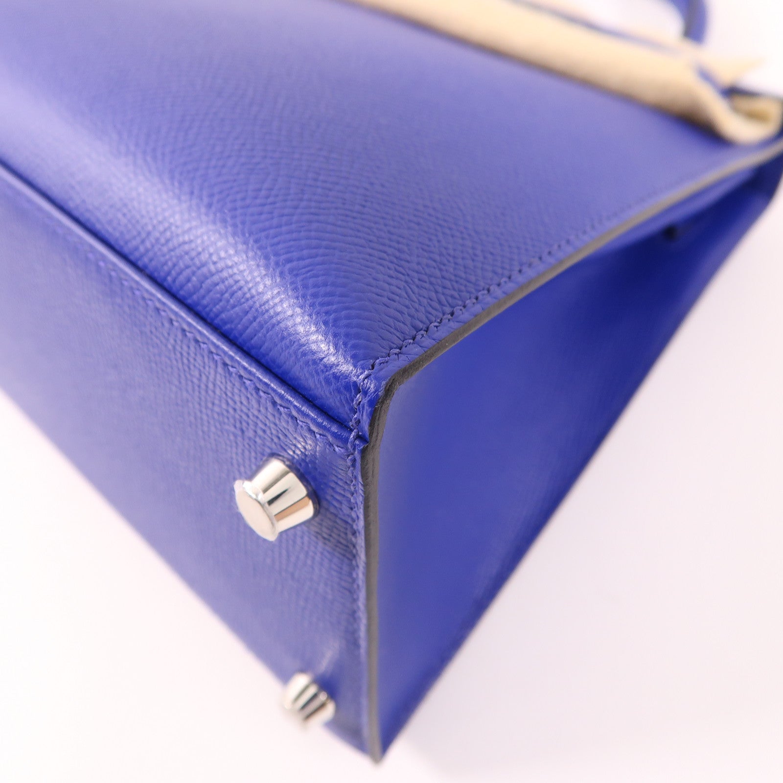 HERMES Epsom皮革Kelly 28銀扣手挽肩背兩用袋7T Bleu Electrique