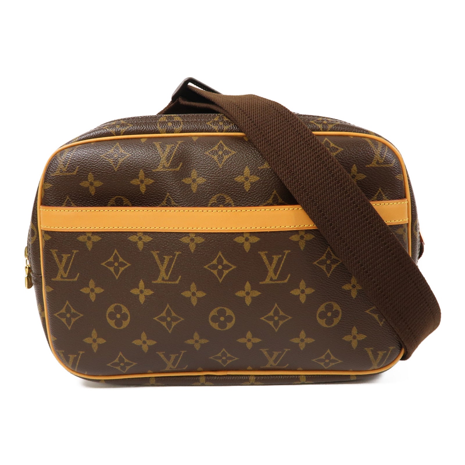LOUIS VUITTON Monogram Reporter PM金扣肩背袋啡色
