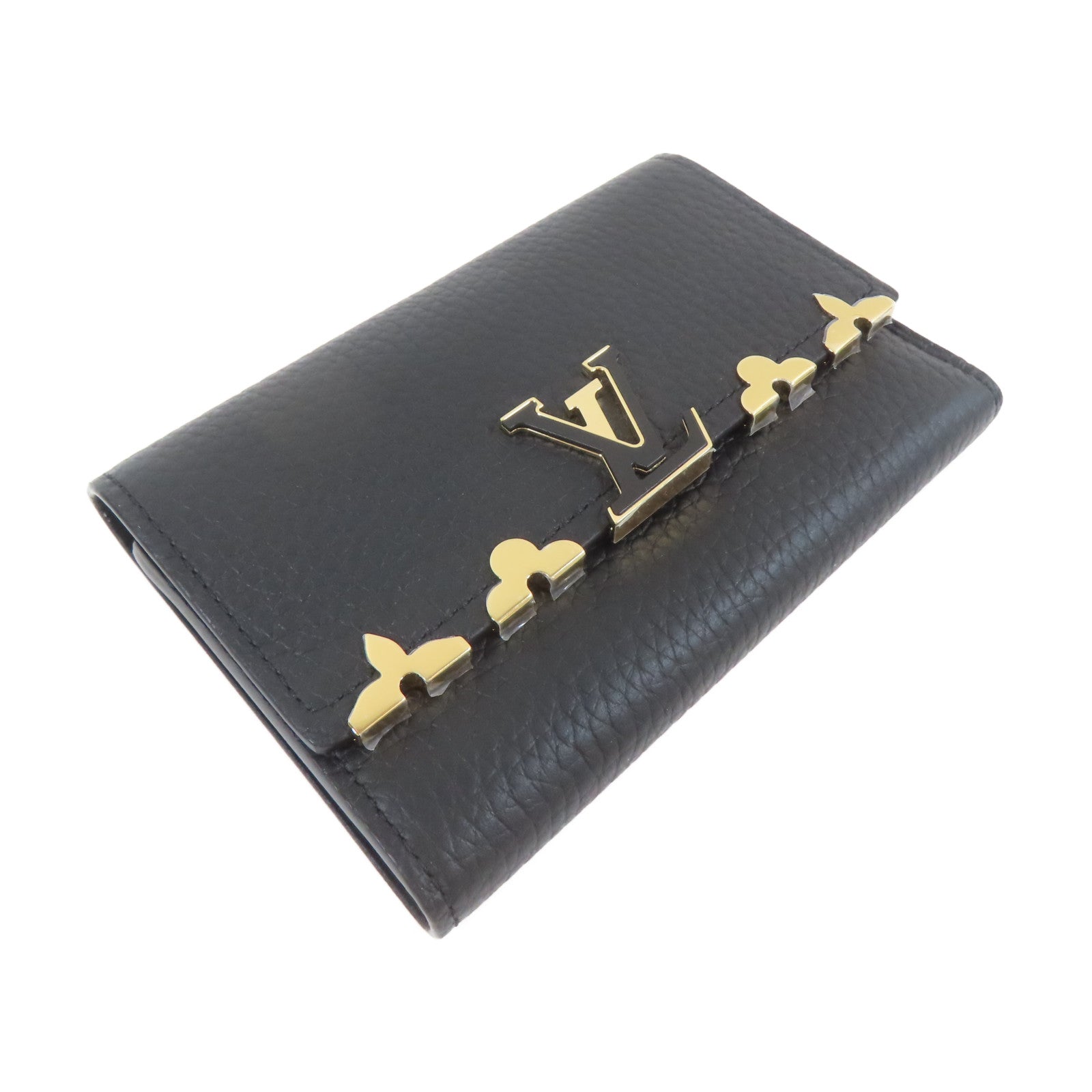 LOUIS VUITTON 牛皮皮革Trifold Wallet金扣錢包黑色