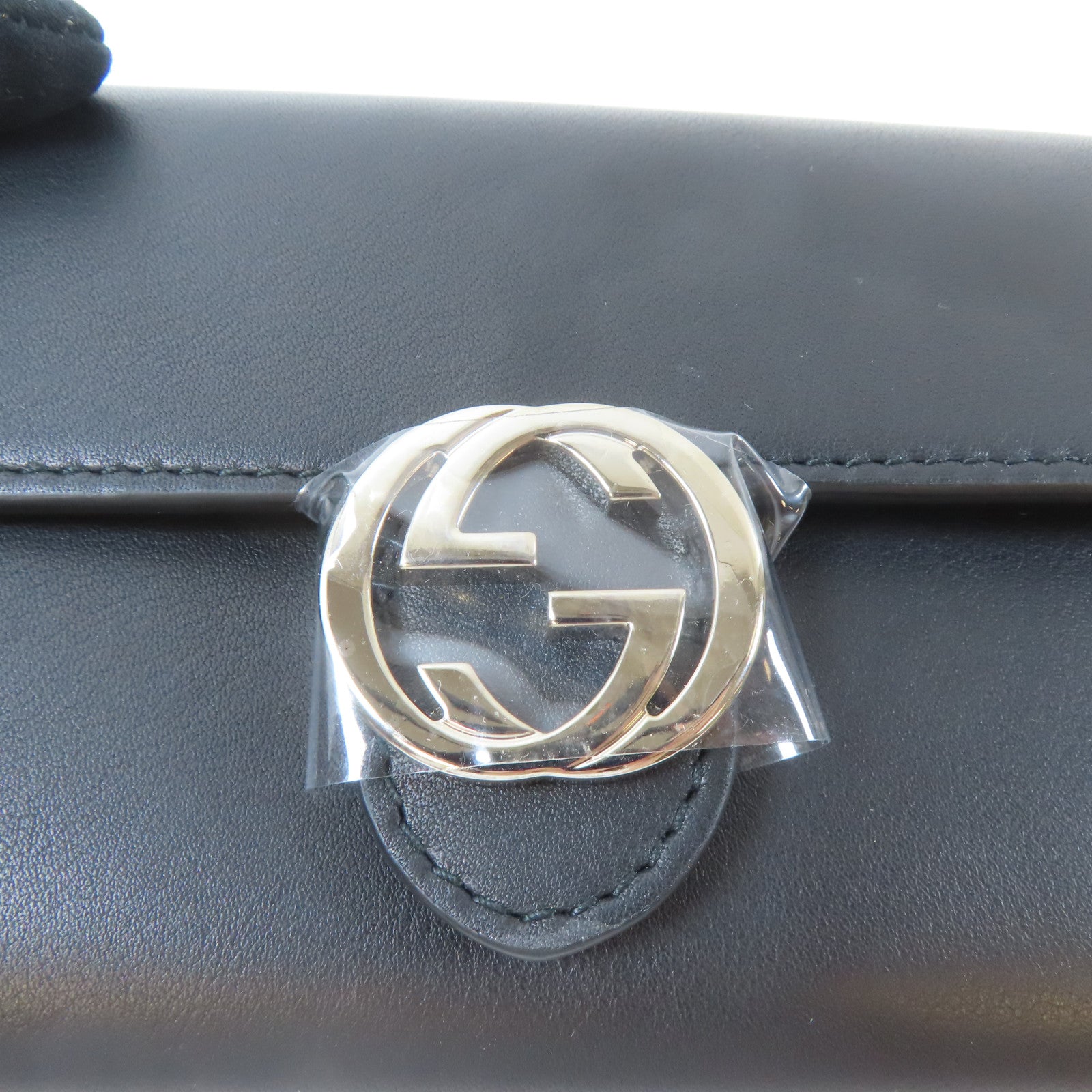 GUCCI 牛皮皮革Long Wallet銀扣長錢包黑色