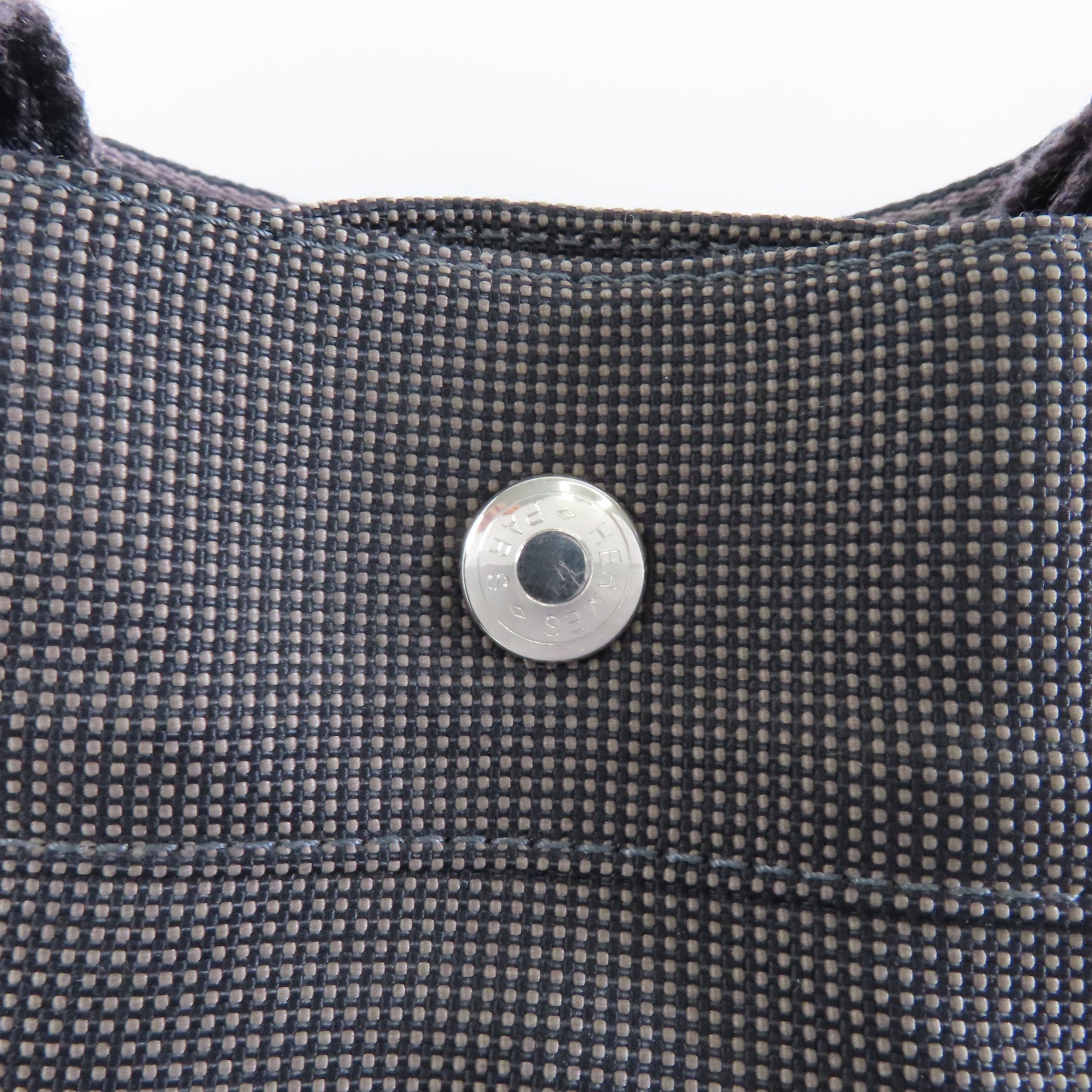 HERMES Canvas Herline Tote Silver Buckle Handbag Gray