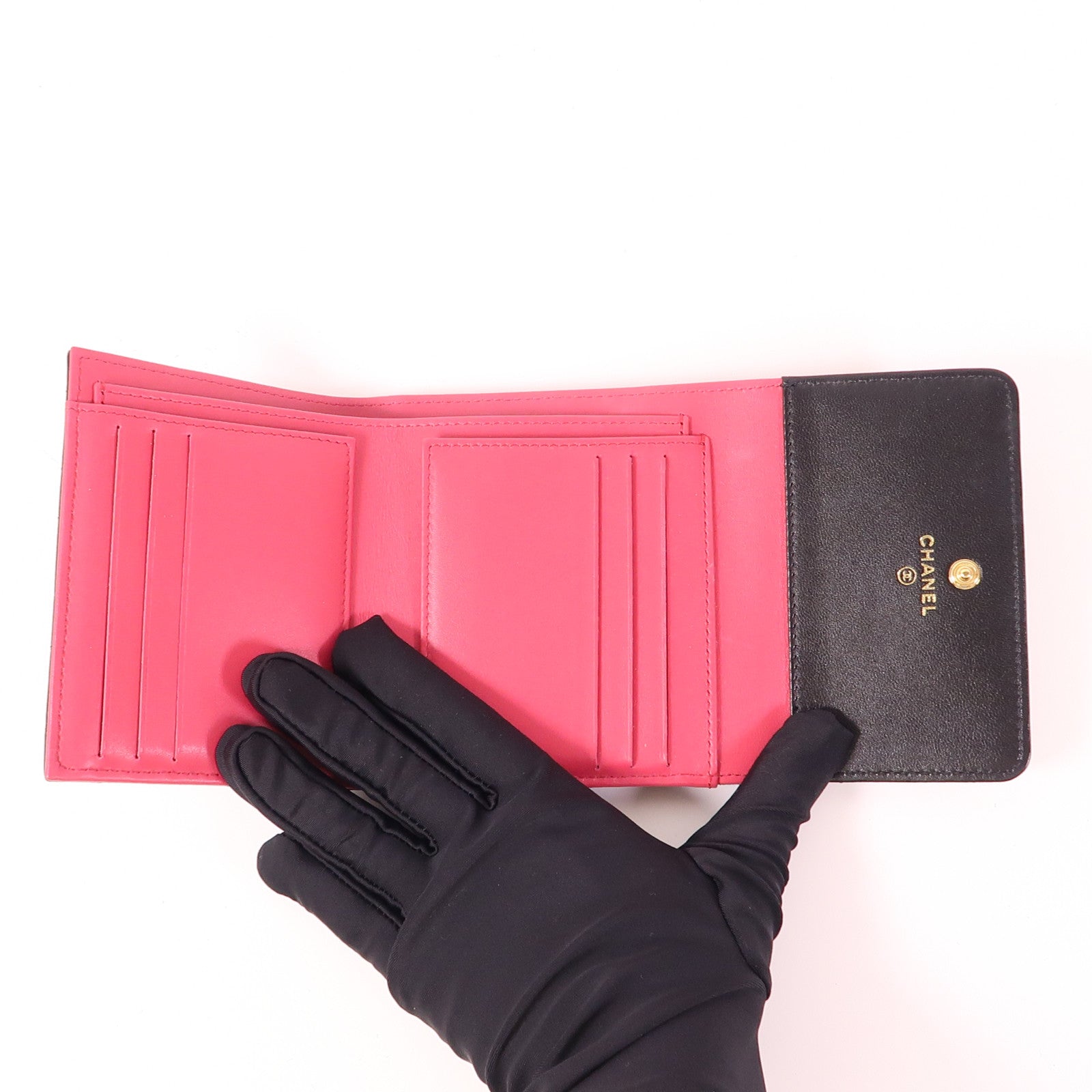 CHANEL 羊皮皮革Wallet金扣錢包