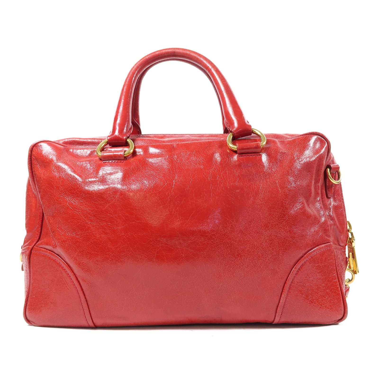 PRADA 牛皮皮革2 Way Shoulder金扣手挽肩背兩用袋紅色