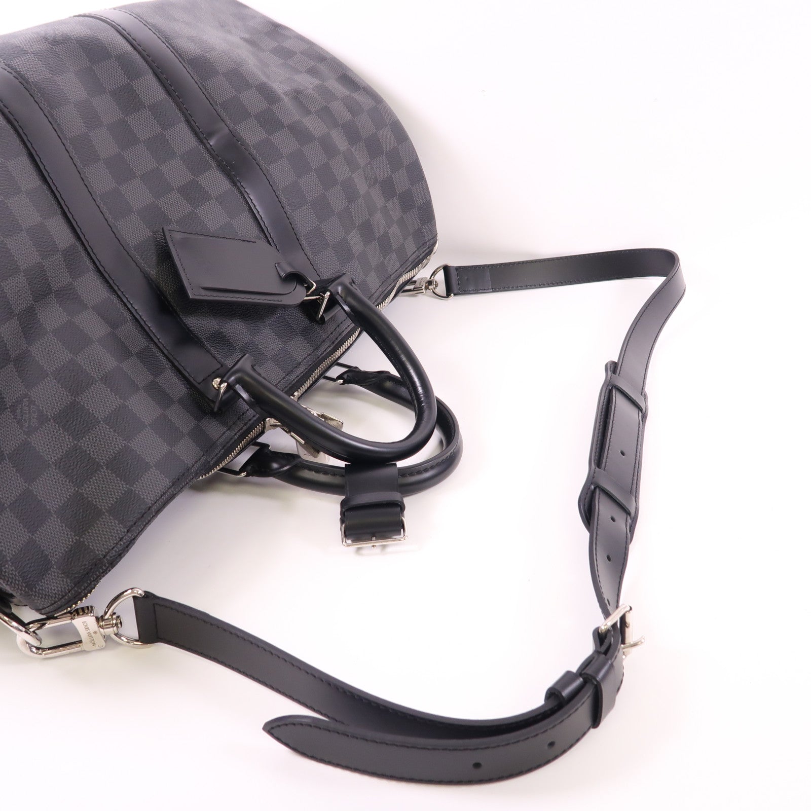 LOUIS VUITTON Damier Graphite Keepall 45 Bandouliere銀扣手挽肩背兩用袋