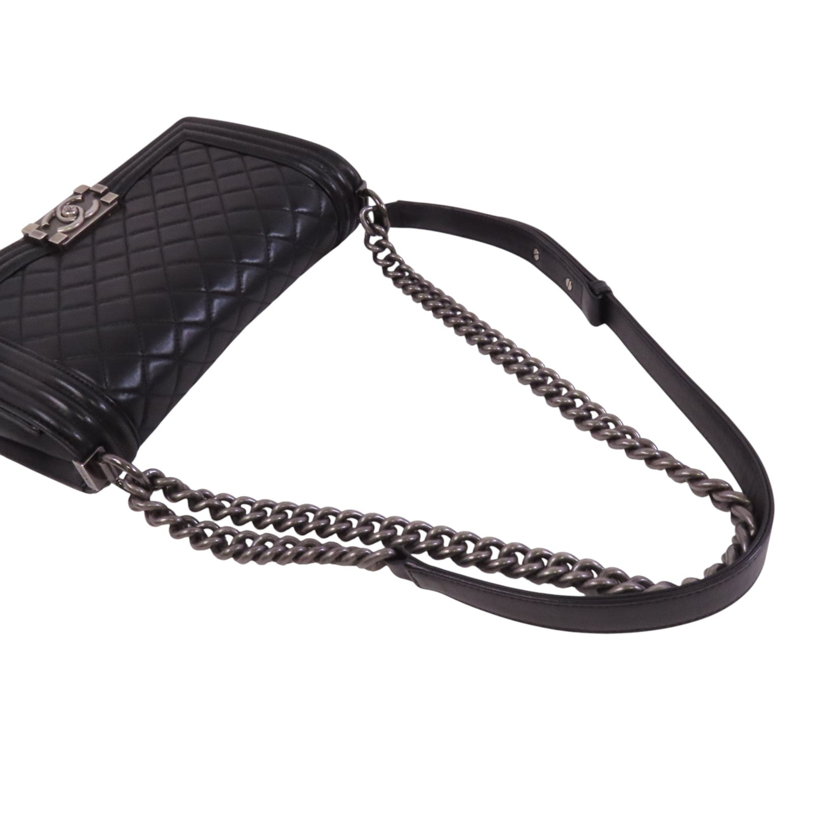 CHANEL 【激減優惠】羊皮皮革Boy Chanel銀扣鏈帶肩背袋