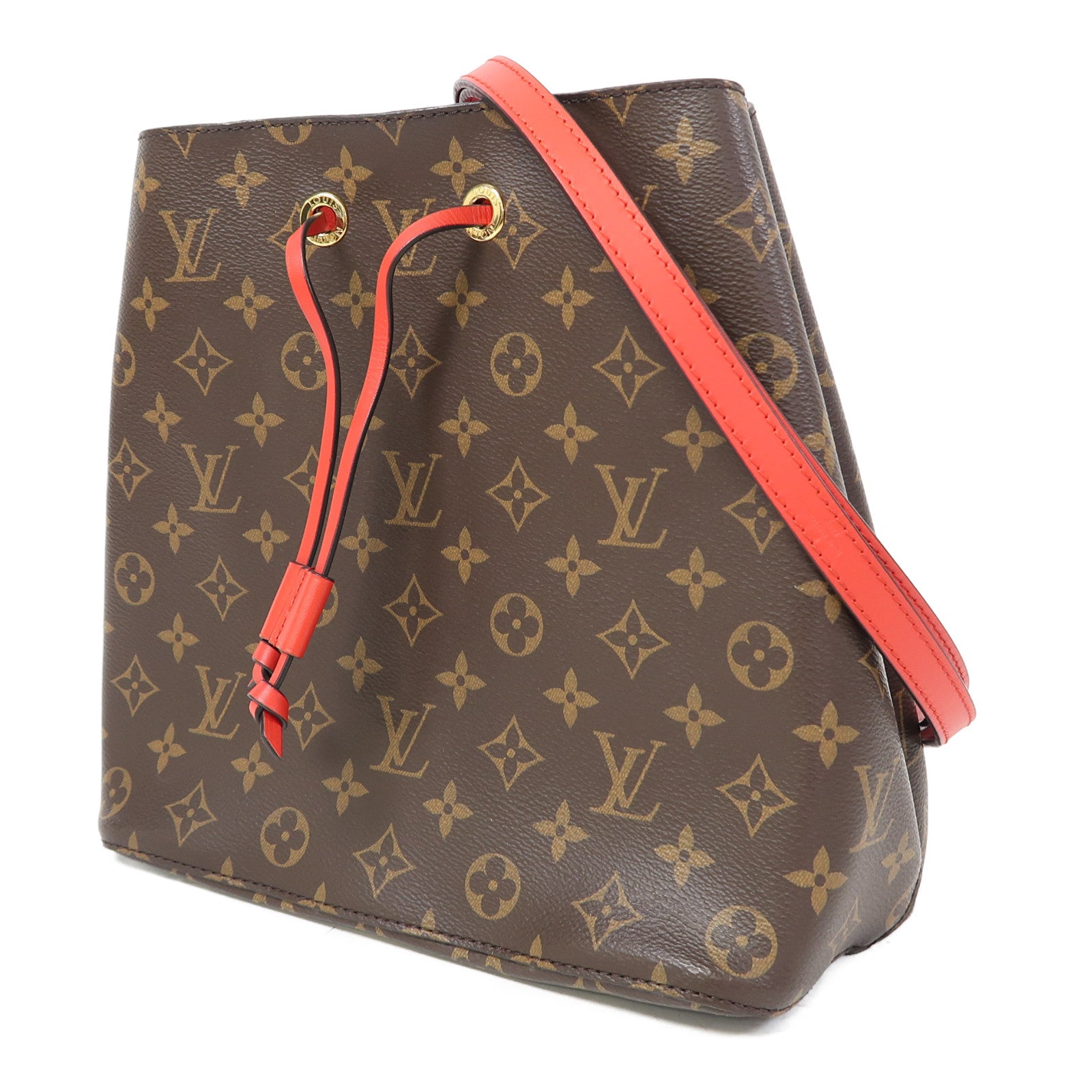 LOUIS VUITTON Monogram Neo Noe MM金扣肩背袋啡色/紅色