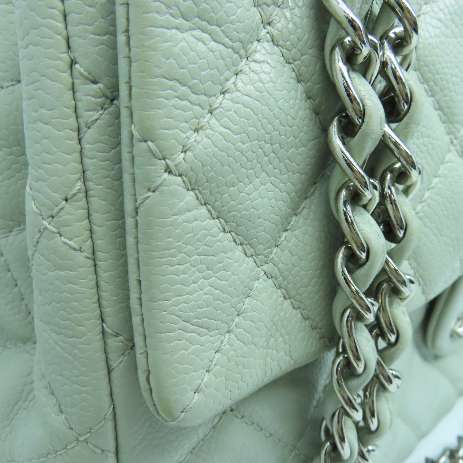 CHANEL 【激減優惠】菱格Caviar皮革Chain Shoulder銀扣肩背袋灰色