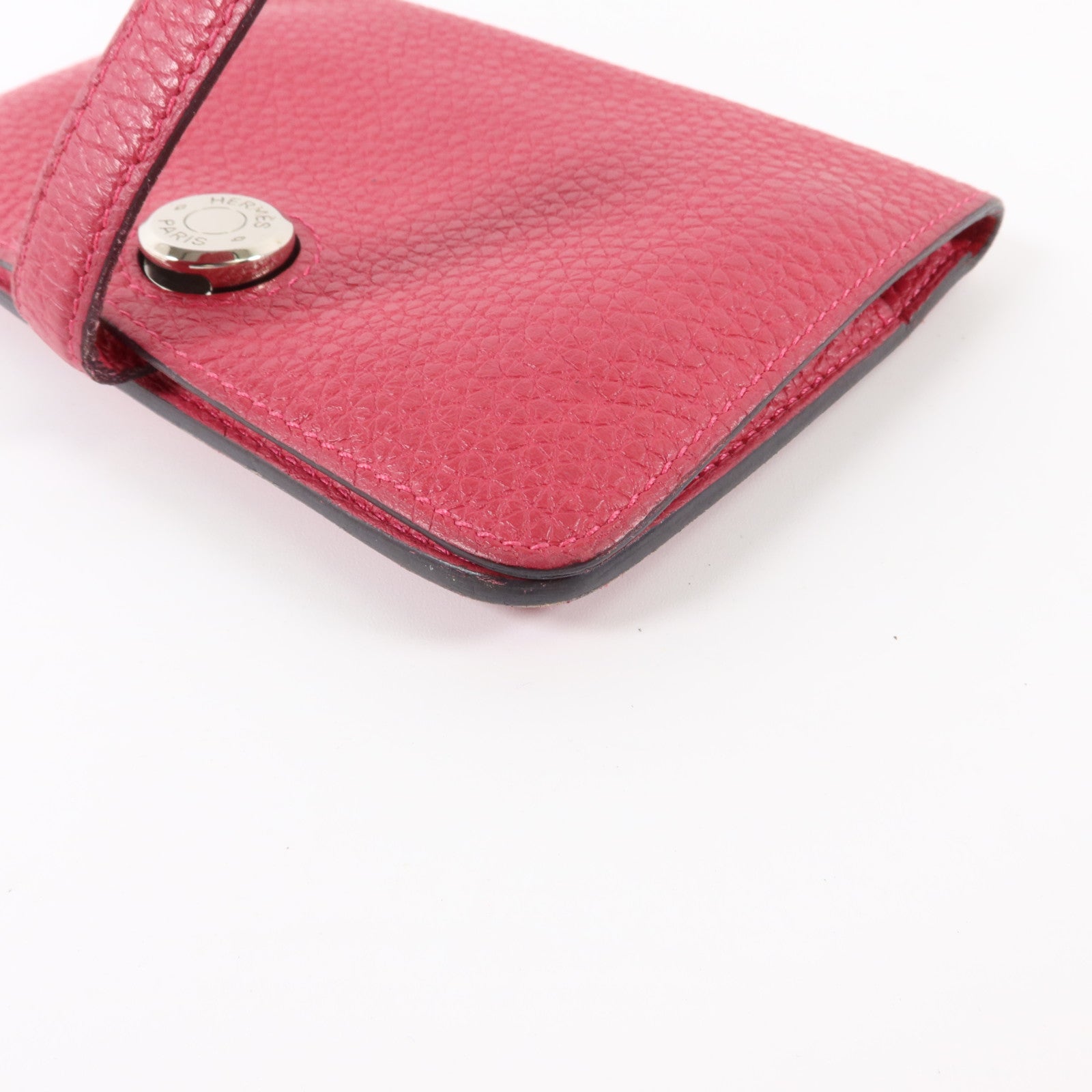 HERMES Clemence皮革Dogon Compact Wallet銀扣錢包Rose Mexico