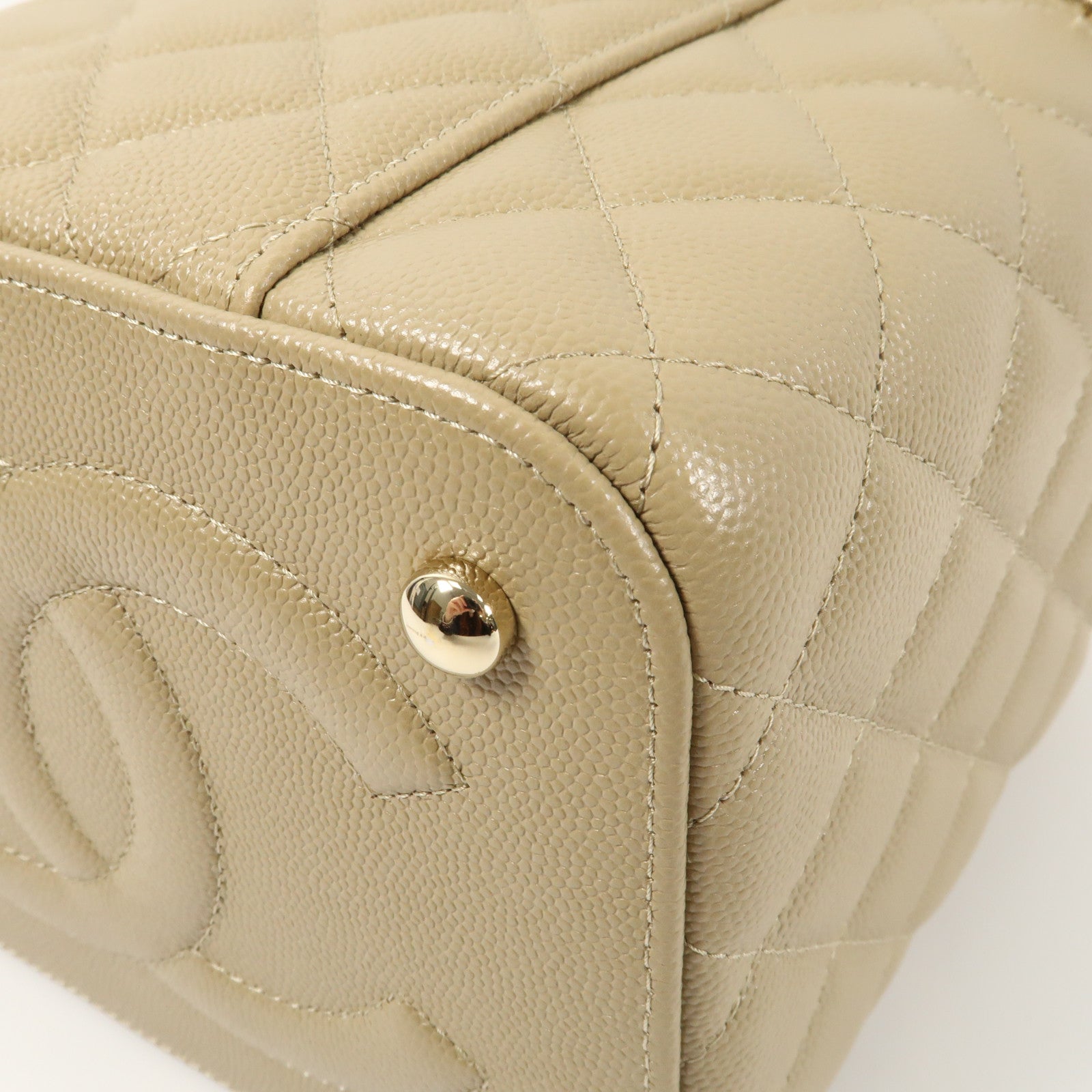 CHANEL 牛皮皮革Vanity Case金扣鏈帶手挽肩背兩用袋