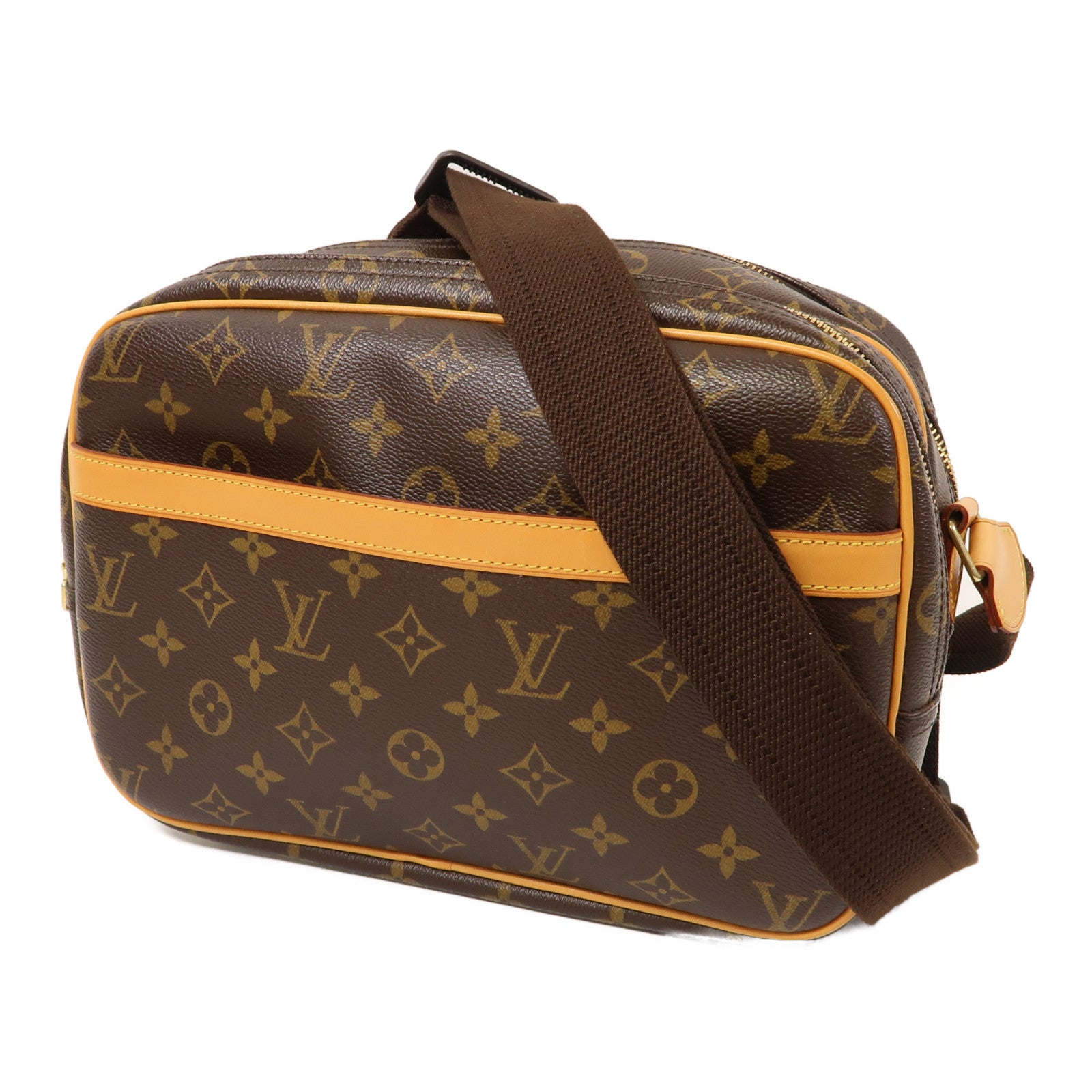LOUIS VUITTON Monogram Reporter PM金扣肩背袋啡色