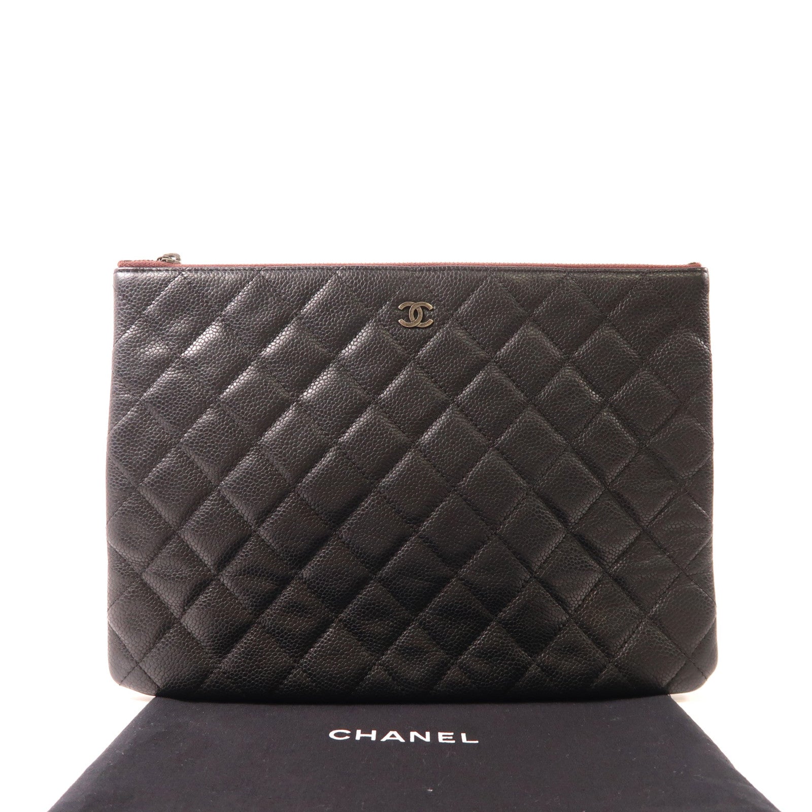 CHANEL 牛皮皮革Clutch/Pouch銀扣手拿包黑色