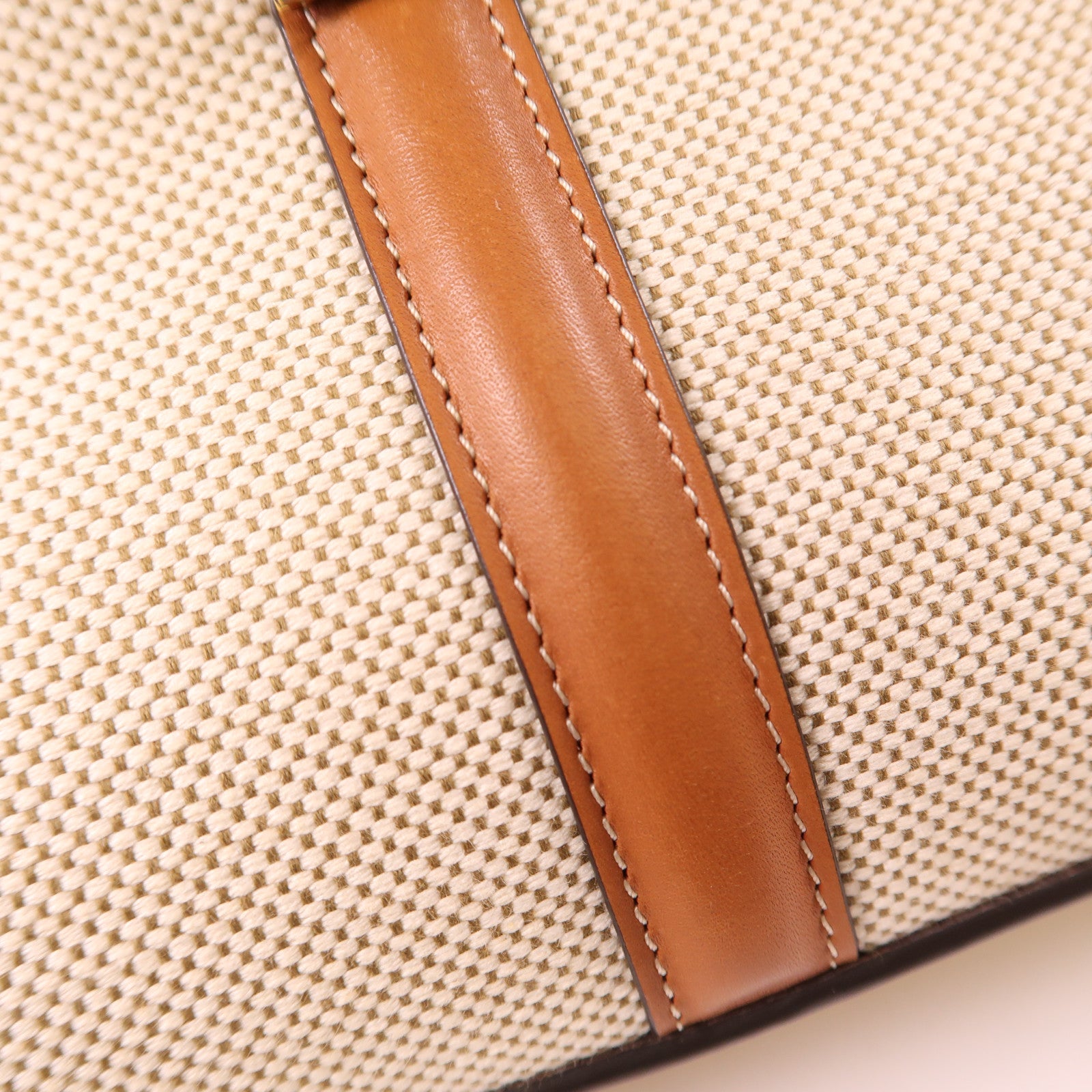 CELINE GHW Classique 16 2Way Shoulder Handbag Canvas/Calfskin Leather Caramel