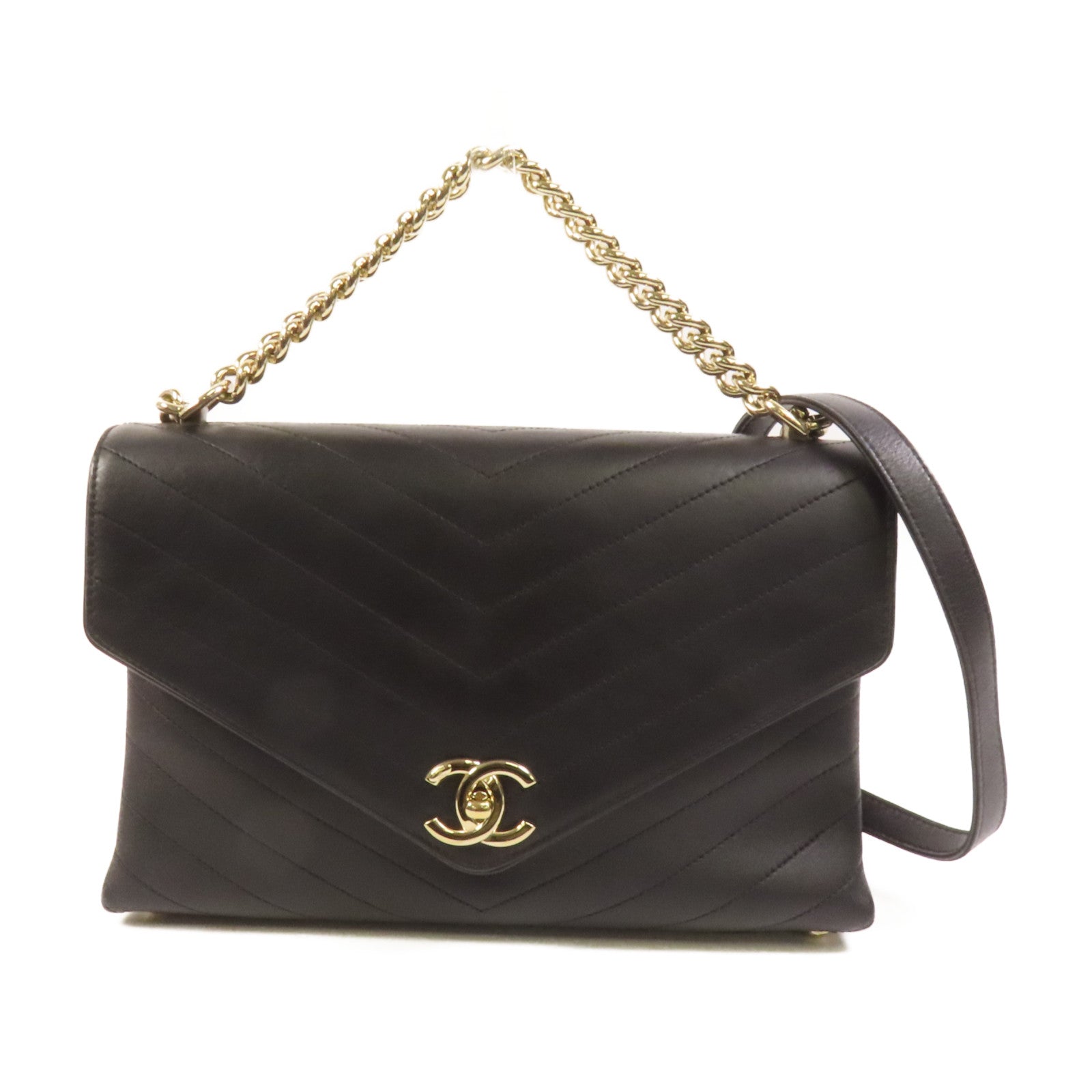 CHANEL 【激減優惠】牛皮皮革Chain Shoulder金扣手挽肩背兩用袋